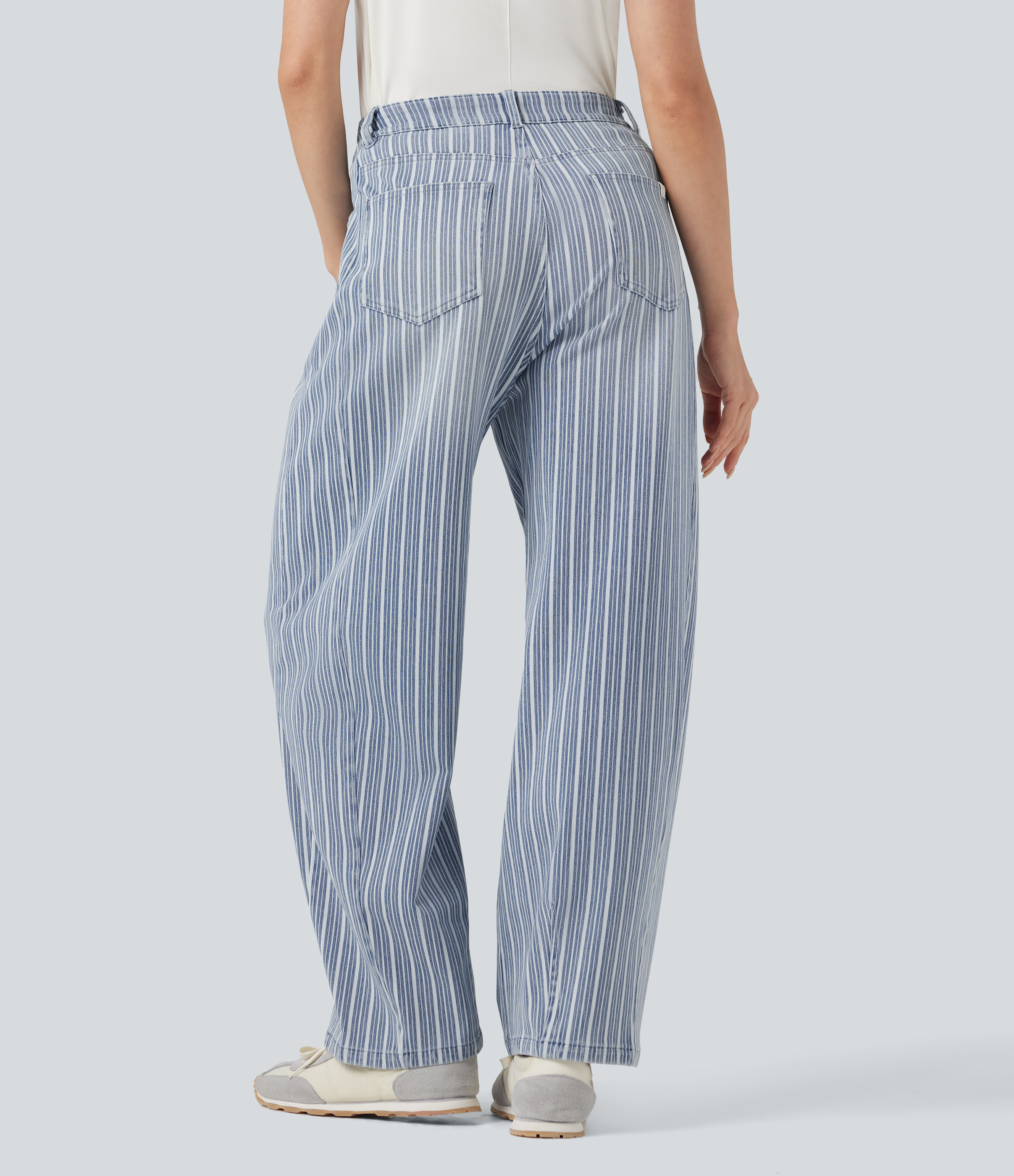 Tide Blue Denim Halara Flex™ - Lässige Jeans mit hohem Bund, mehreren Taschen, Streifen und Barrel-Leg / 2