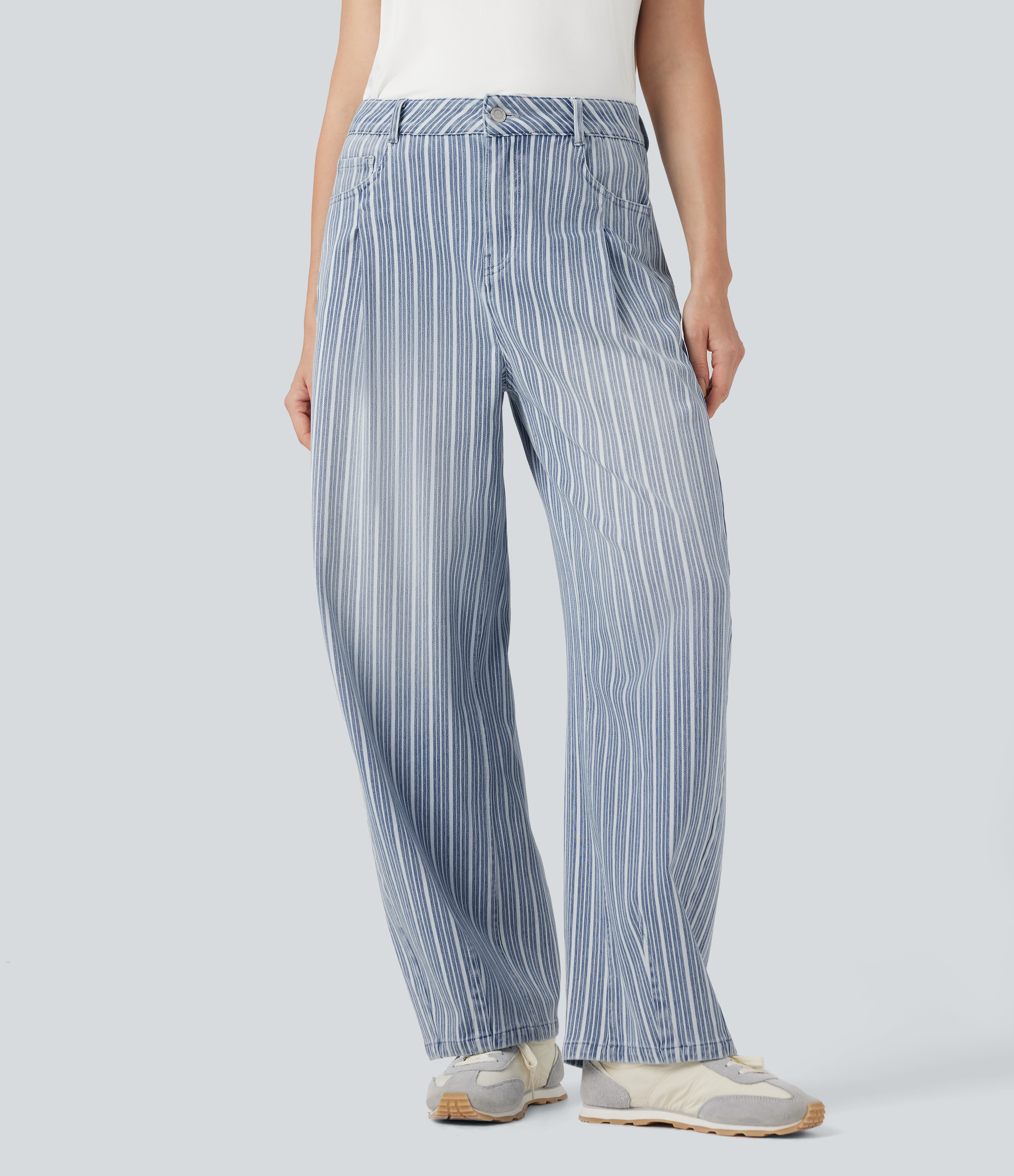 Jean barrel Halara Flex™ rayé taille haute avec poches