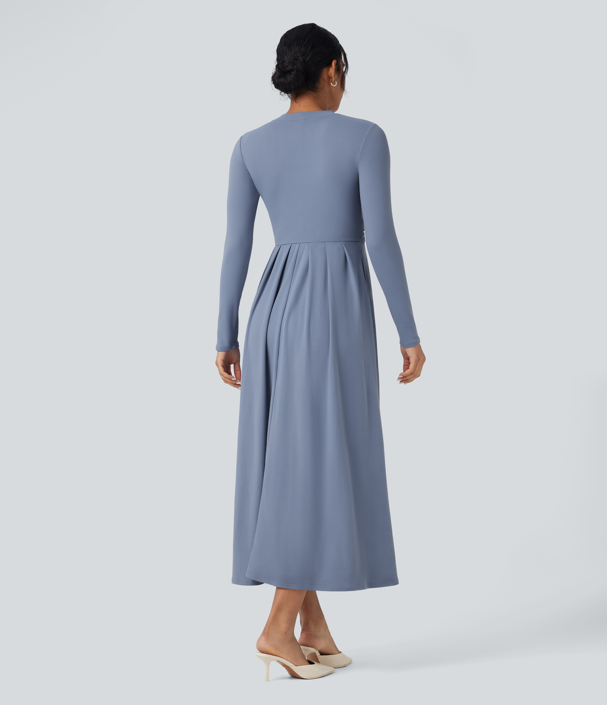 casual maxi a line dress safuny Women's Maxi A Line Dress Solid Color V Neck Holiday Long Sleeve Elegant Casual Daily Comfy Trendy Dresses Dark Gray M
