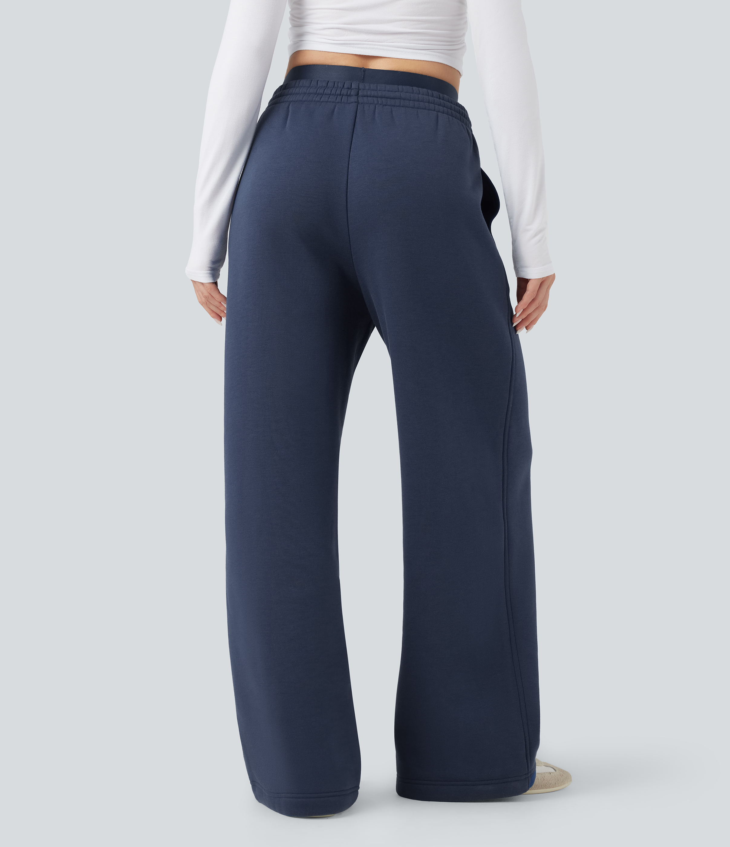 Oceana Pantalon jogging en coton molleton large taille haute avec cordon et poches / 2