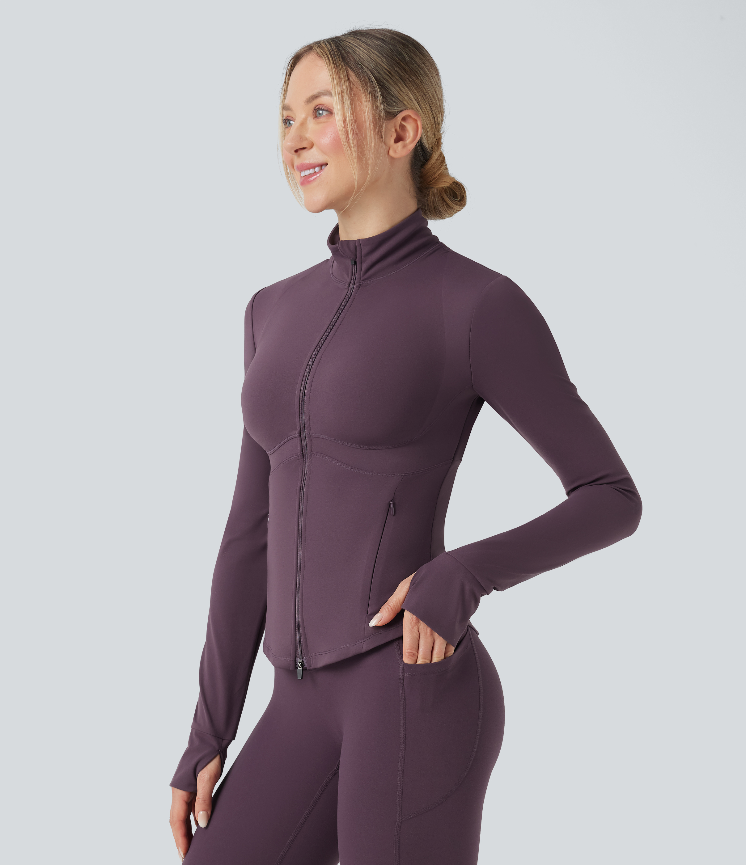 Halara UltraSculpt™ Mock Neck Push-Up Long Sleeve Thumb Hole Yoga Jacket with Pockets