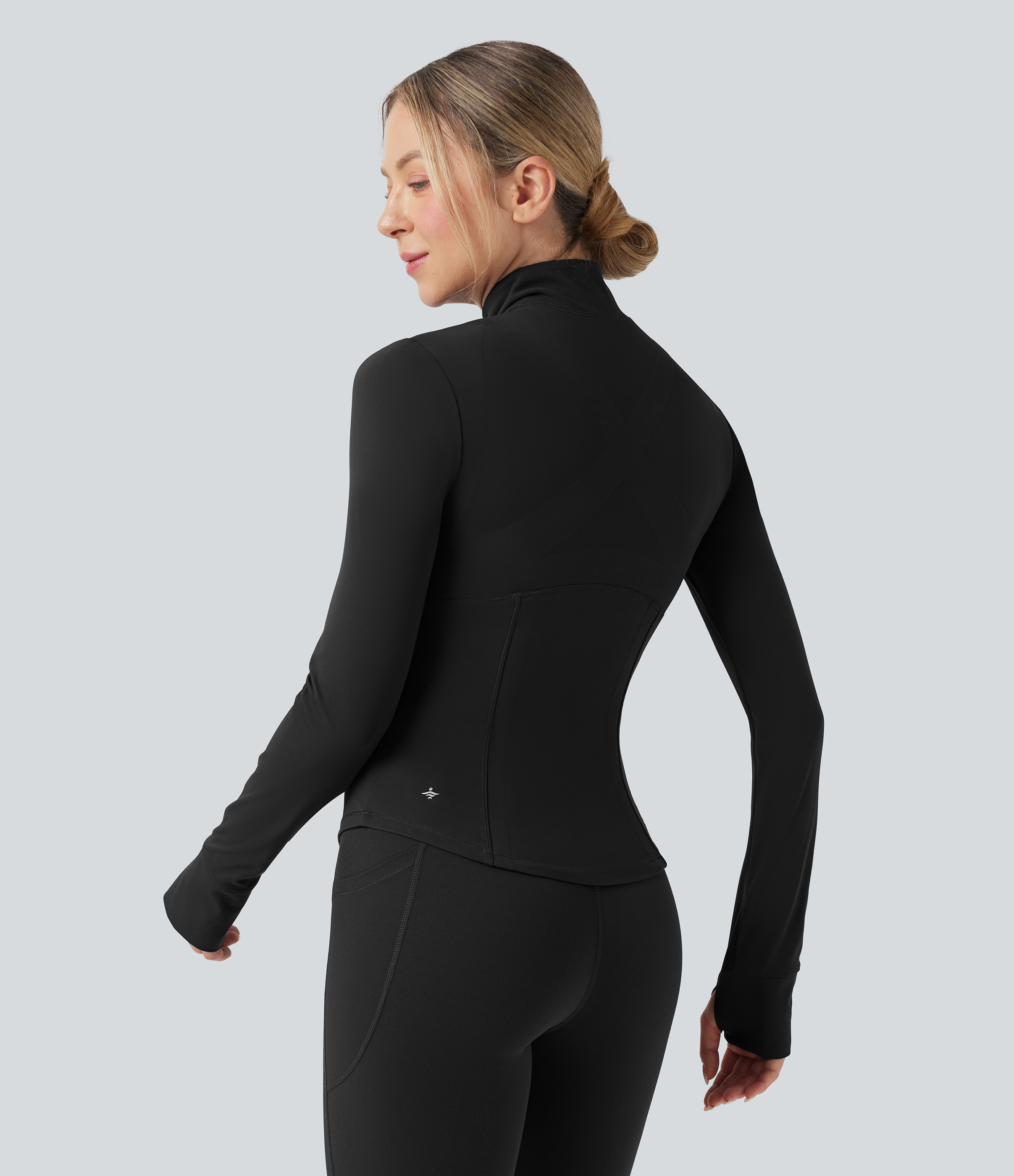 Black Veste de yoga Halara UltraSculpt™ col montant push-up manches longues à trous pouces avec poches / 2