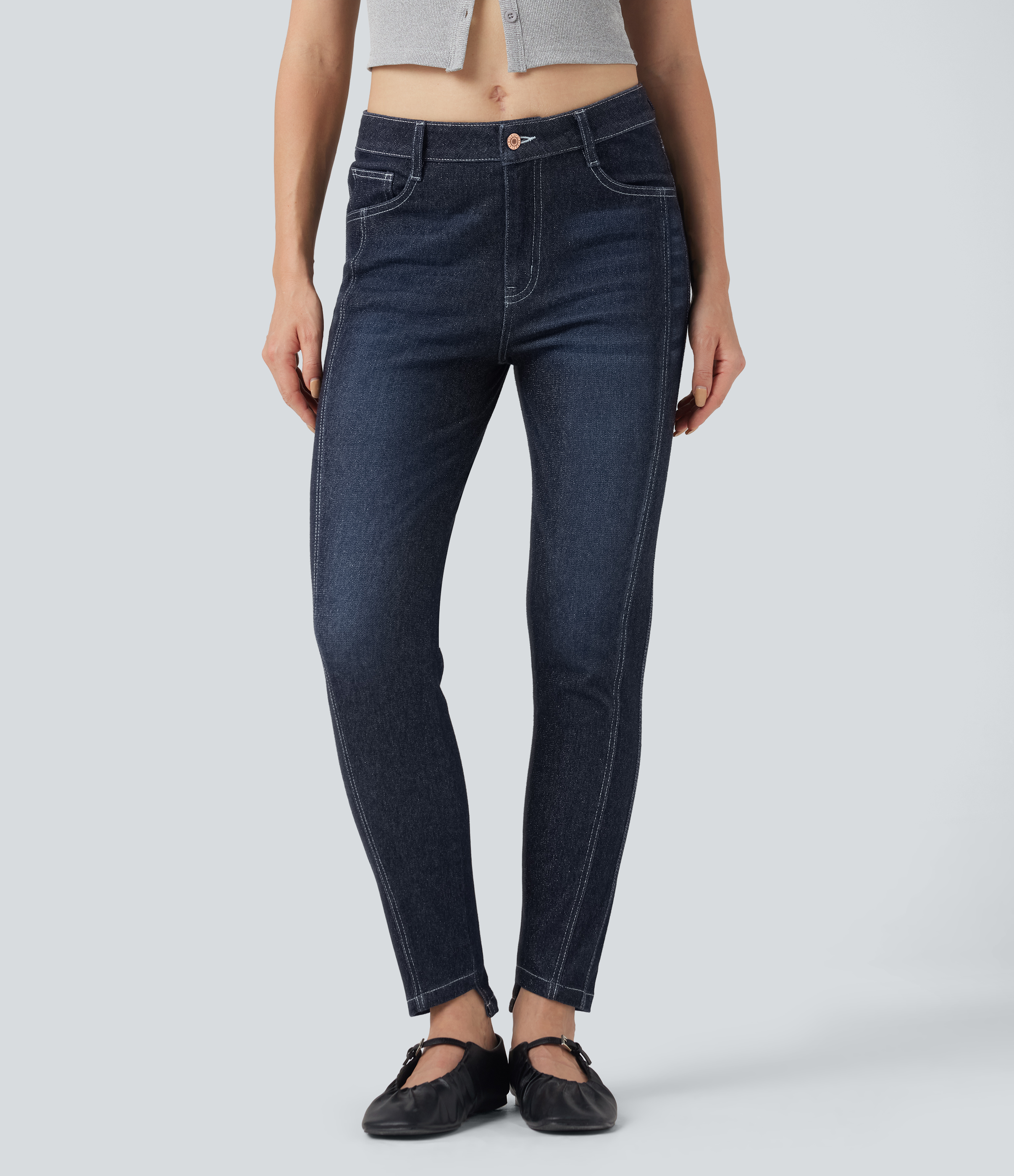 Halara Flex™ Low Rise 7/8 Skinny Sparkle Casual Jeans with Pockets