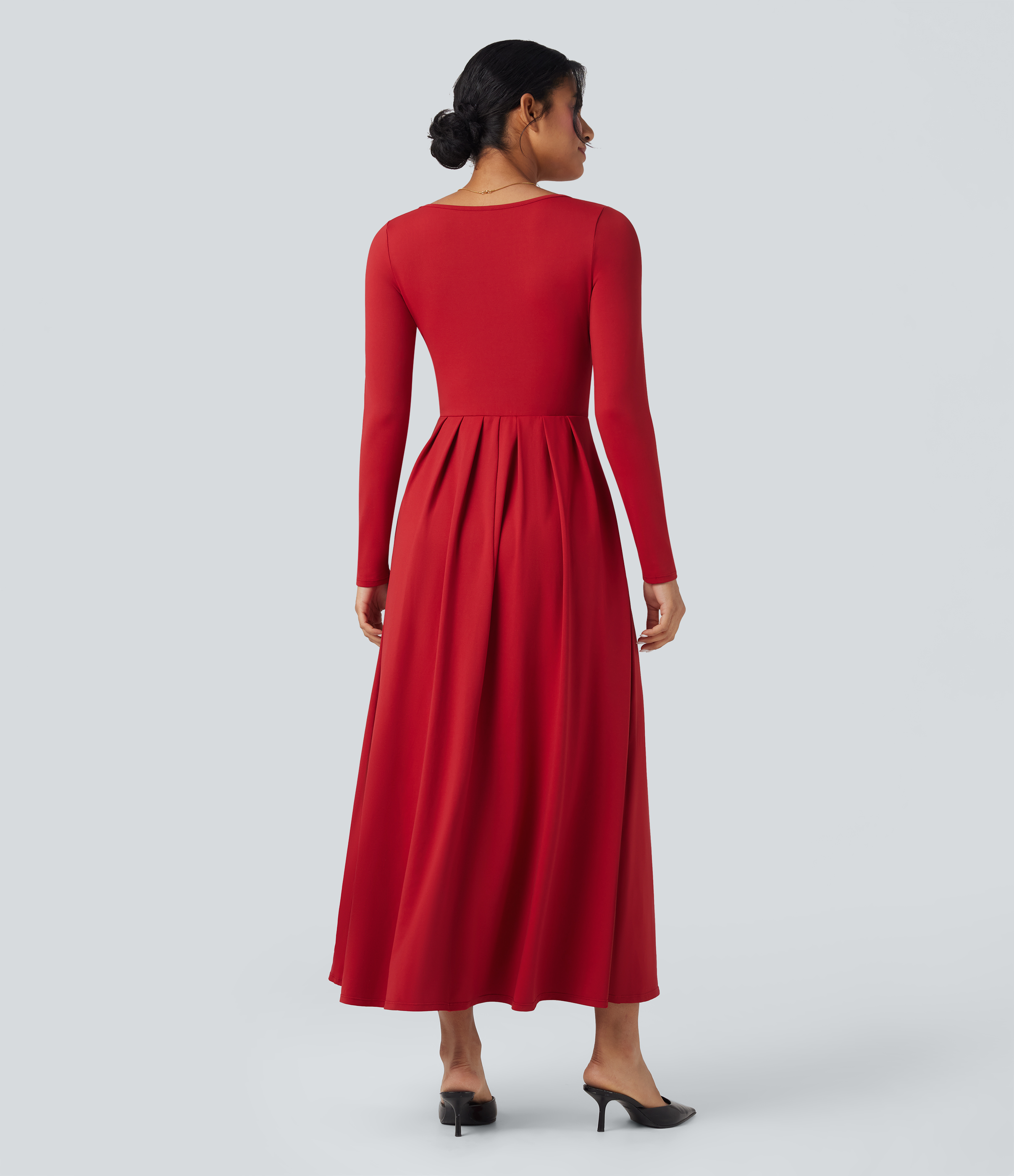 Emboldened Scoop Neck Long Sleeve Flare Maxi Casual Dress with Pockets / 2