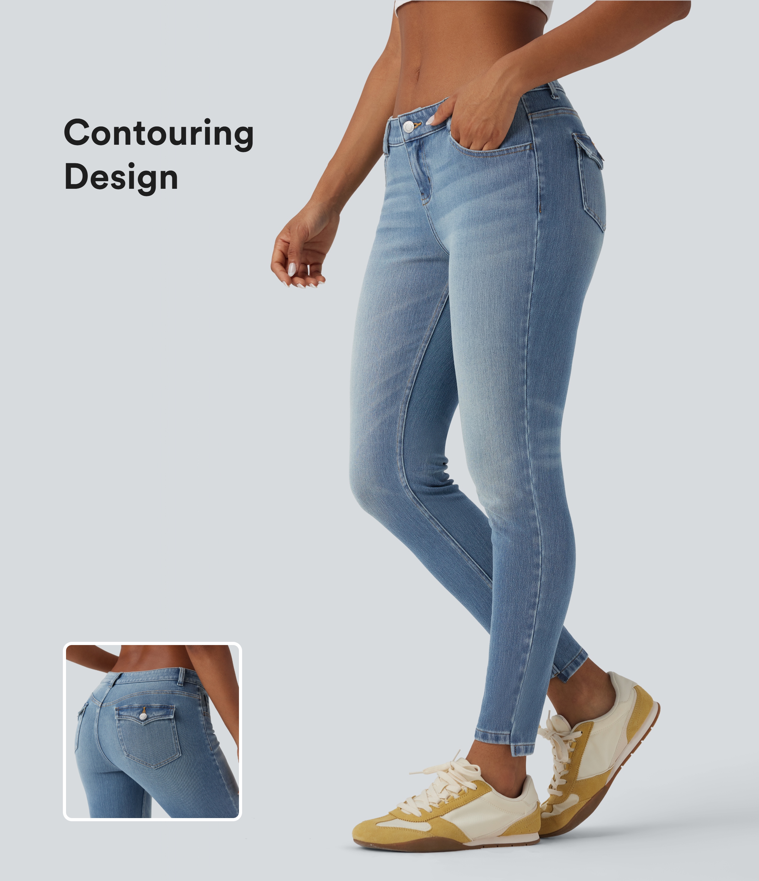 Halara Flex™ - Washed skinny jeans with a low waist and multiple pockets