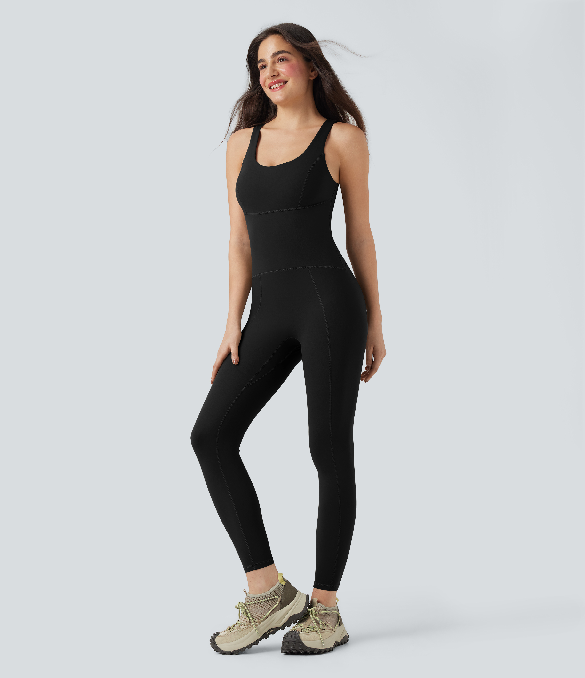 Black Jumpsuit ajustado Halara UltraSculpt™de entrenamiento con control de abdomen y espalda escotada sin mangas / 2