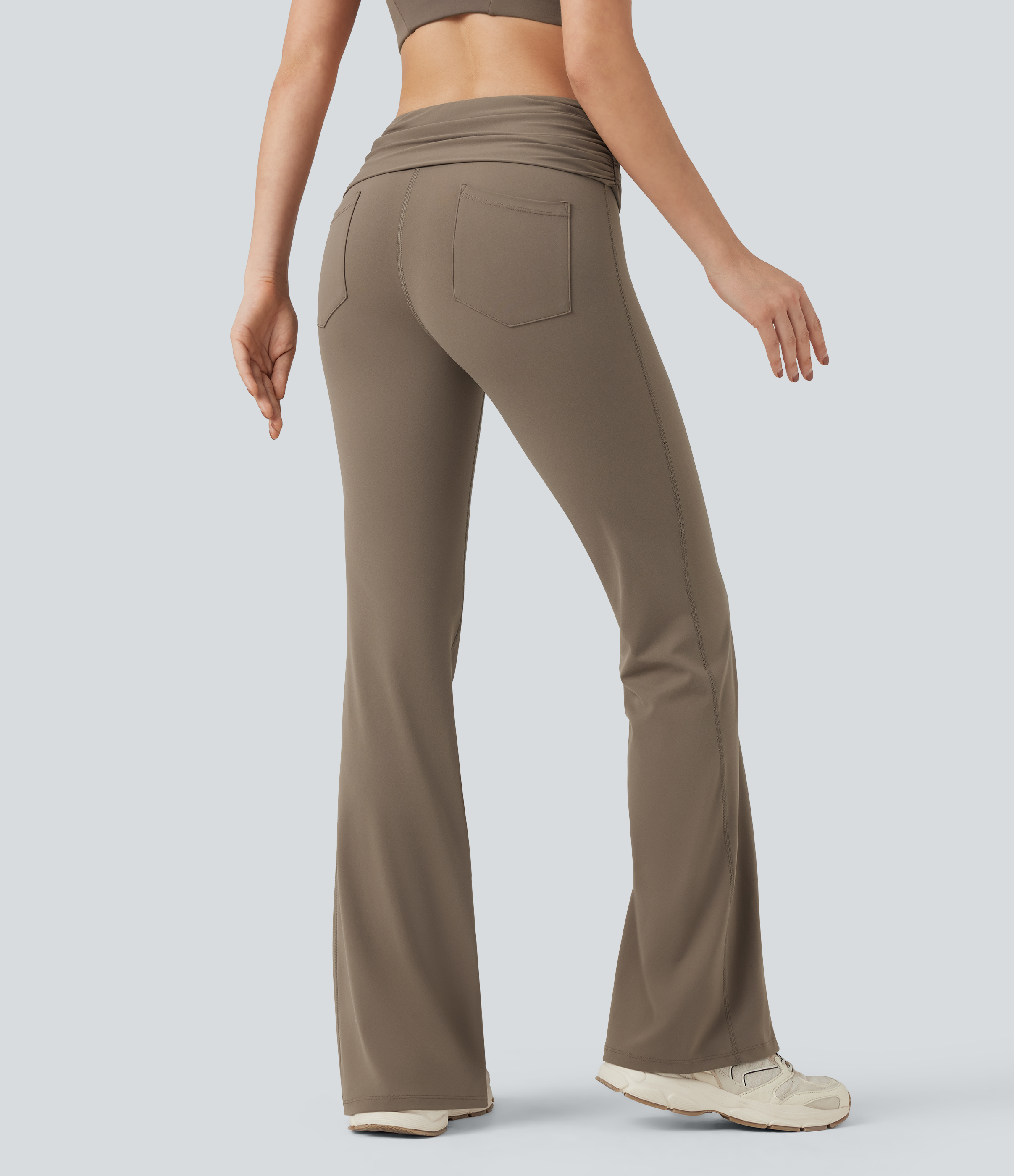 Dawn Brown Halara UltraSculpt™ Foldover Mid Rise Ruched Tummy Control Dance Bootcut Leggings with Pockets / 2