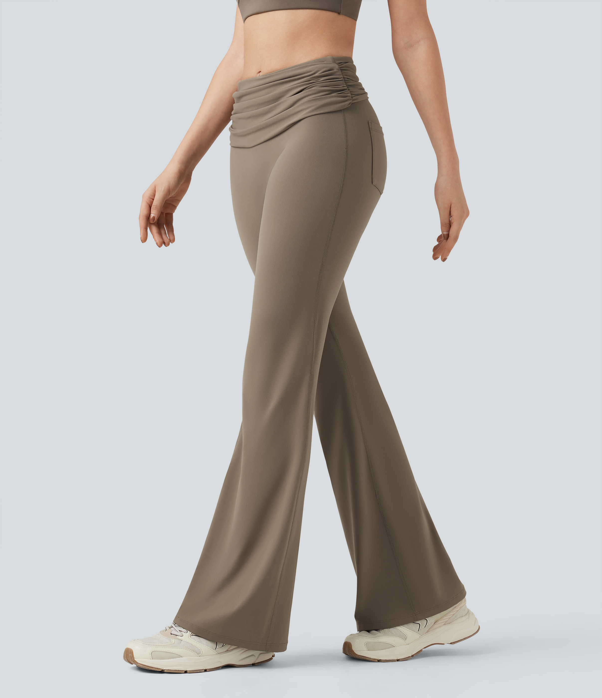 Halara UltraSculpt™ Foldover Mid Rise Ruched Tummy Control Dance Bootcut Leggings with Pockets