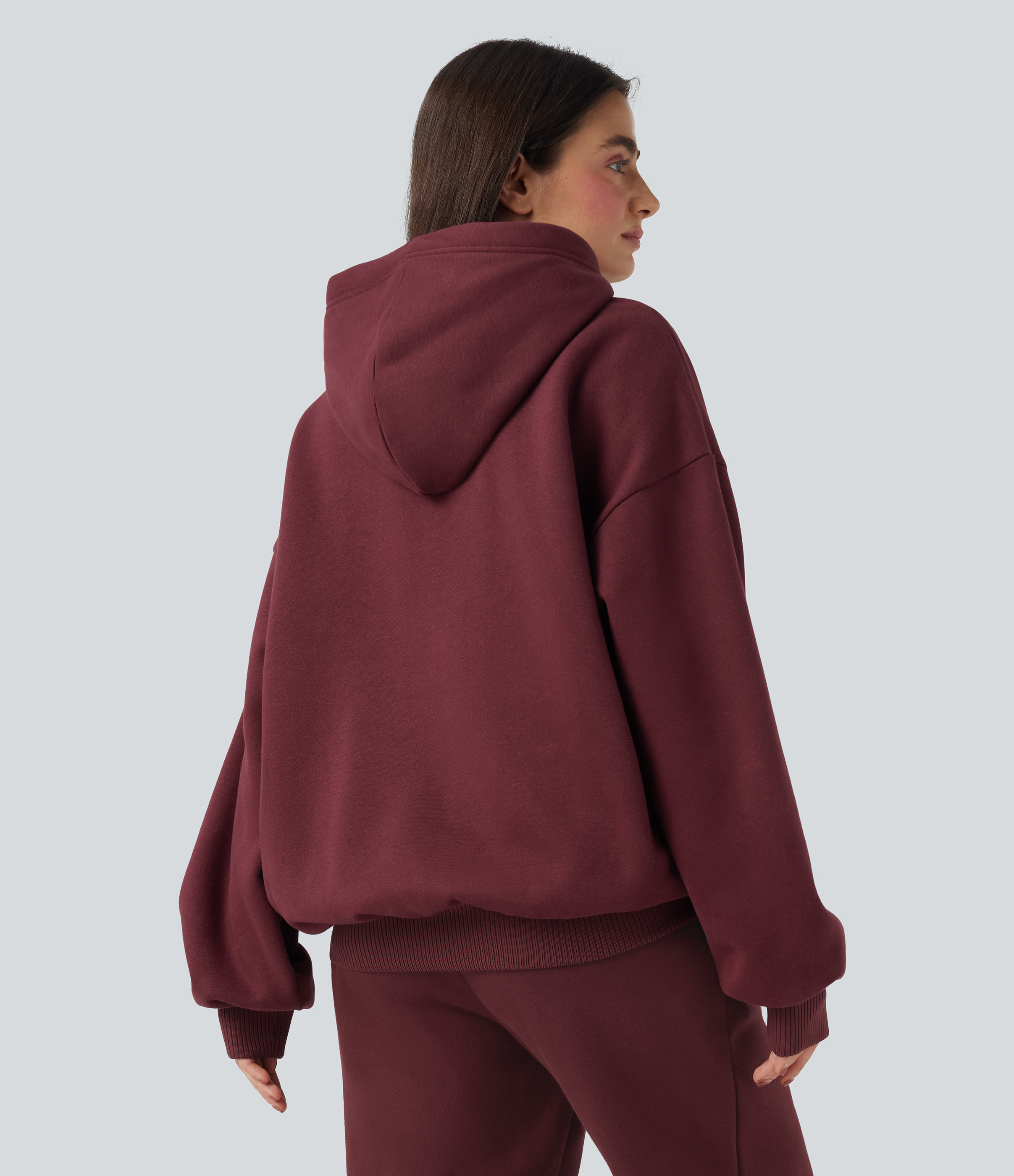 Chocolate Truffle Casual cotton sweatshirt with side pockets, a hood, and long sleeves / 2