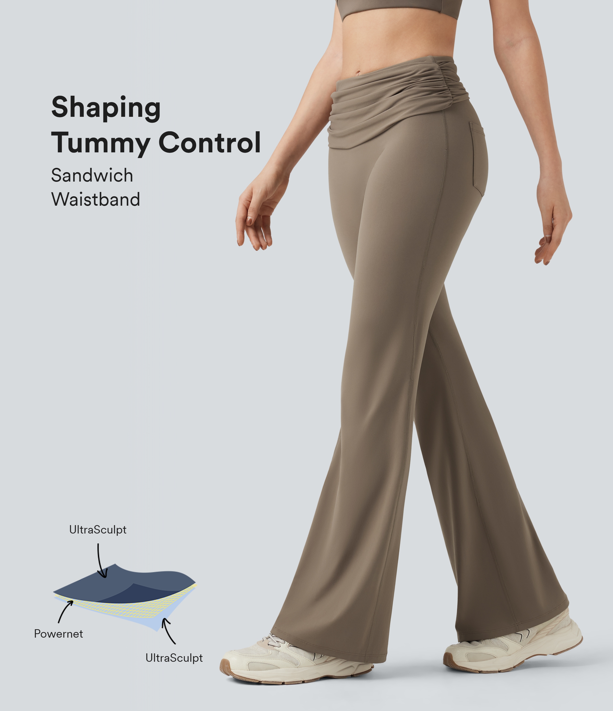 Pantalon de danse à coupe bootcut gainant taille mi-haute repliable avec fronces et poches Halara UltraSculpt™