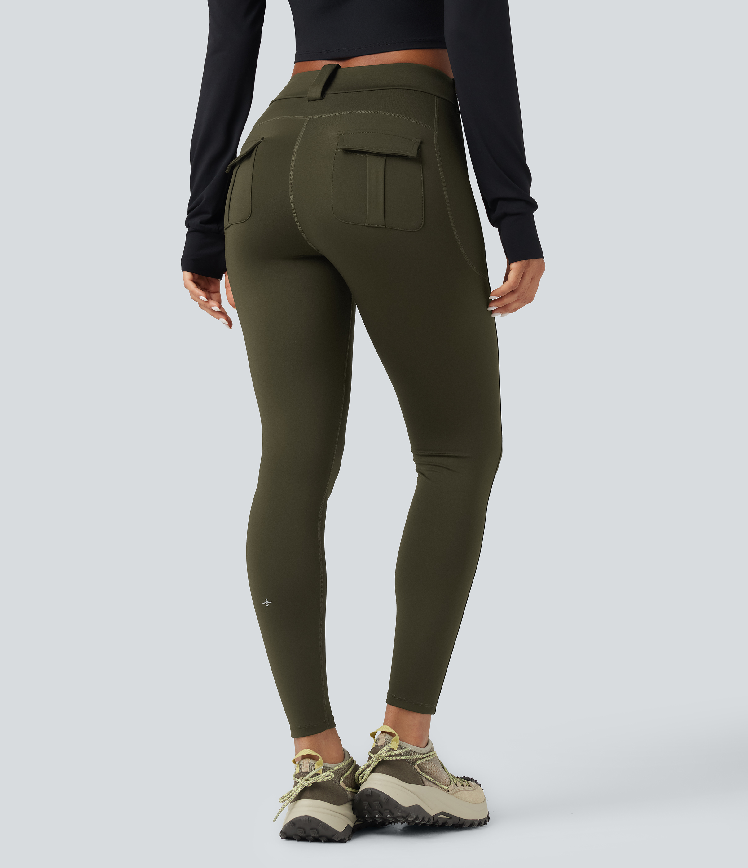 Wear-Resistant Mid Rise Cargo Hiking Leggings with Pockets