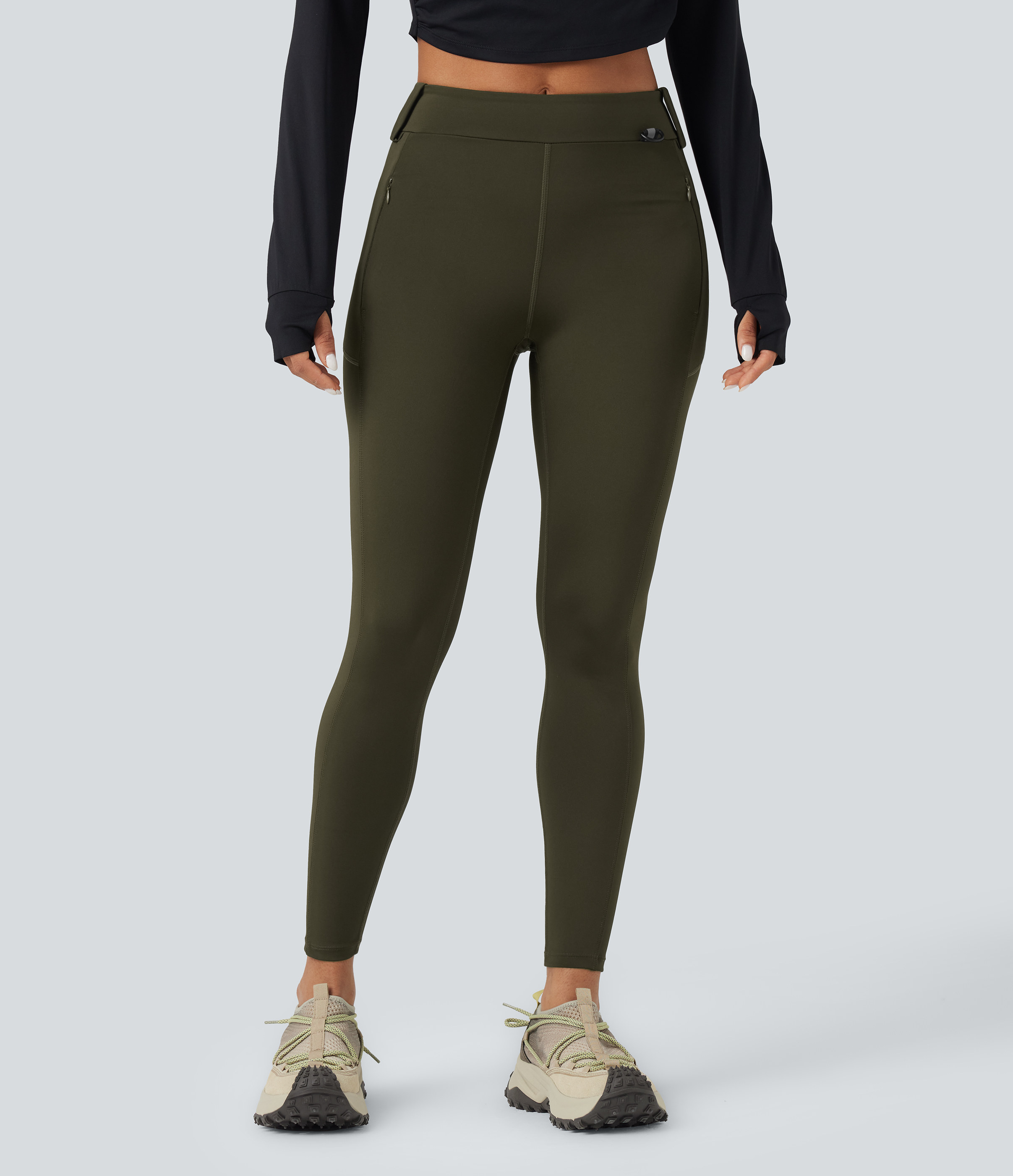 Twilight Green Leggings cargo de senderismo de tiro medio resistentes al desgaste con bolsillos / 2