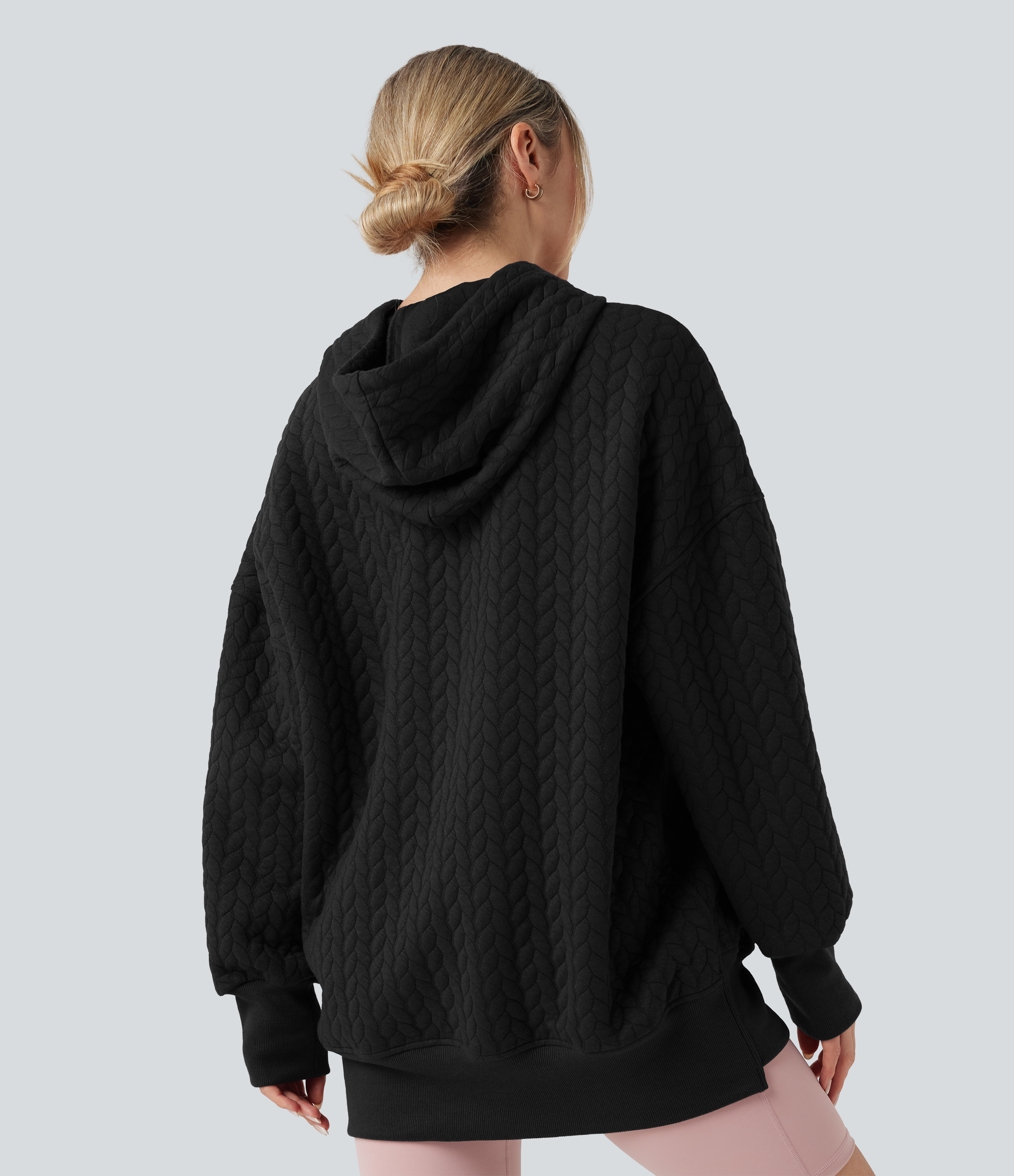 Noir Sweat à capuche décontracté à manches longues, coupe ample / 2
