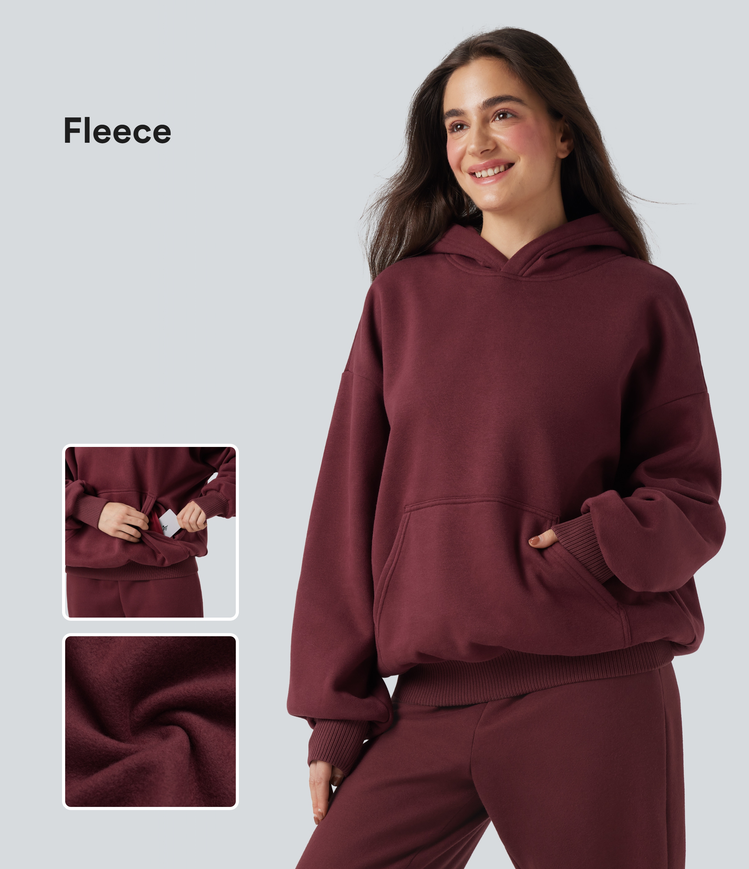 Hooded Long Sleeve Fleece Casual Cotton Sweatshirt with Pockets