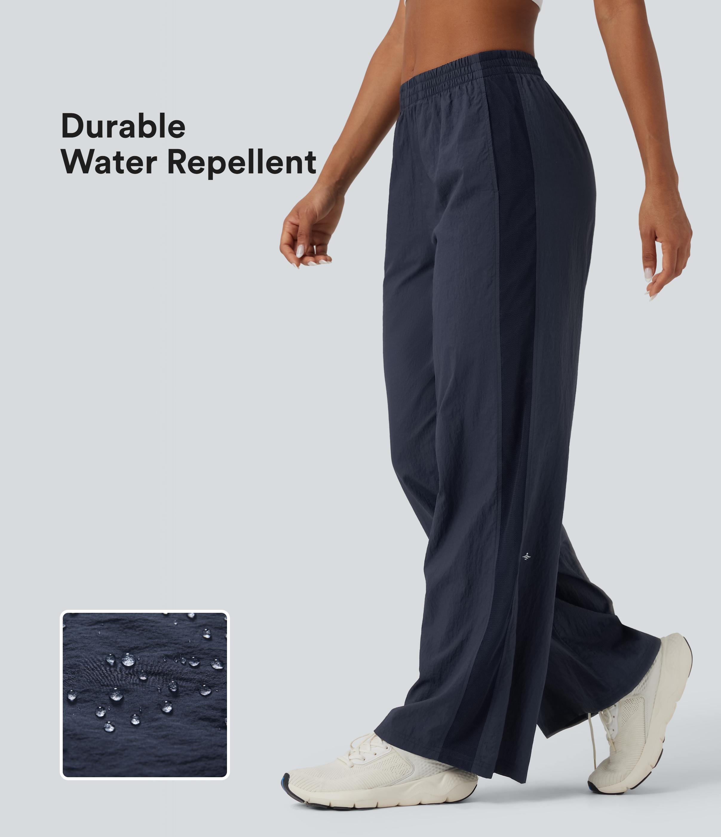 Durable Water Repellent Mid Rise Straight Leg Contrast Mesh Tennis Pants with Pockets