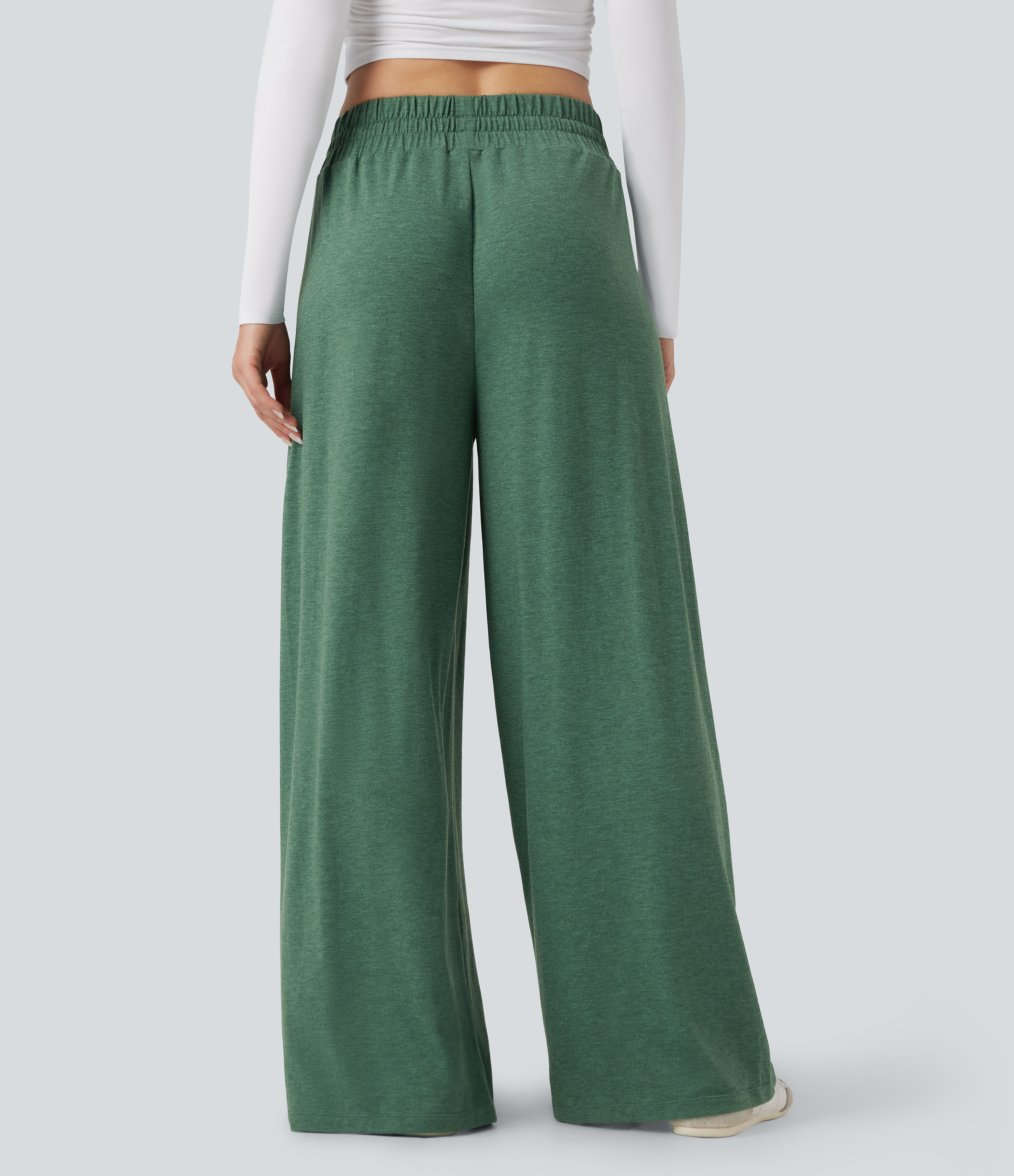 Emerald Floral Yarn Pantalones holgados casuales de tiro medio con cordón y bolsillos / 2