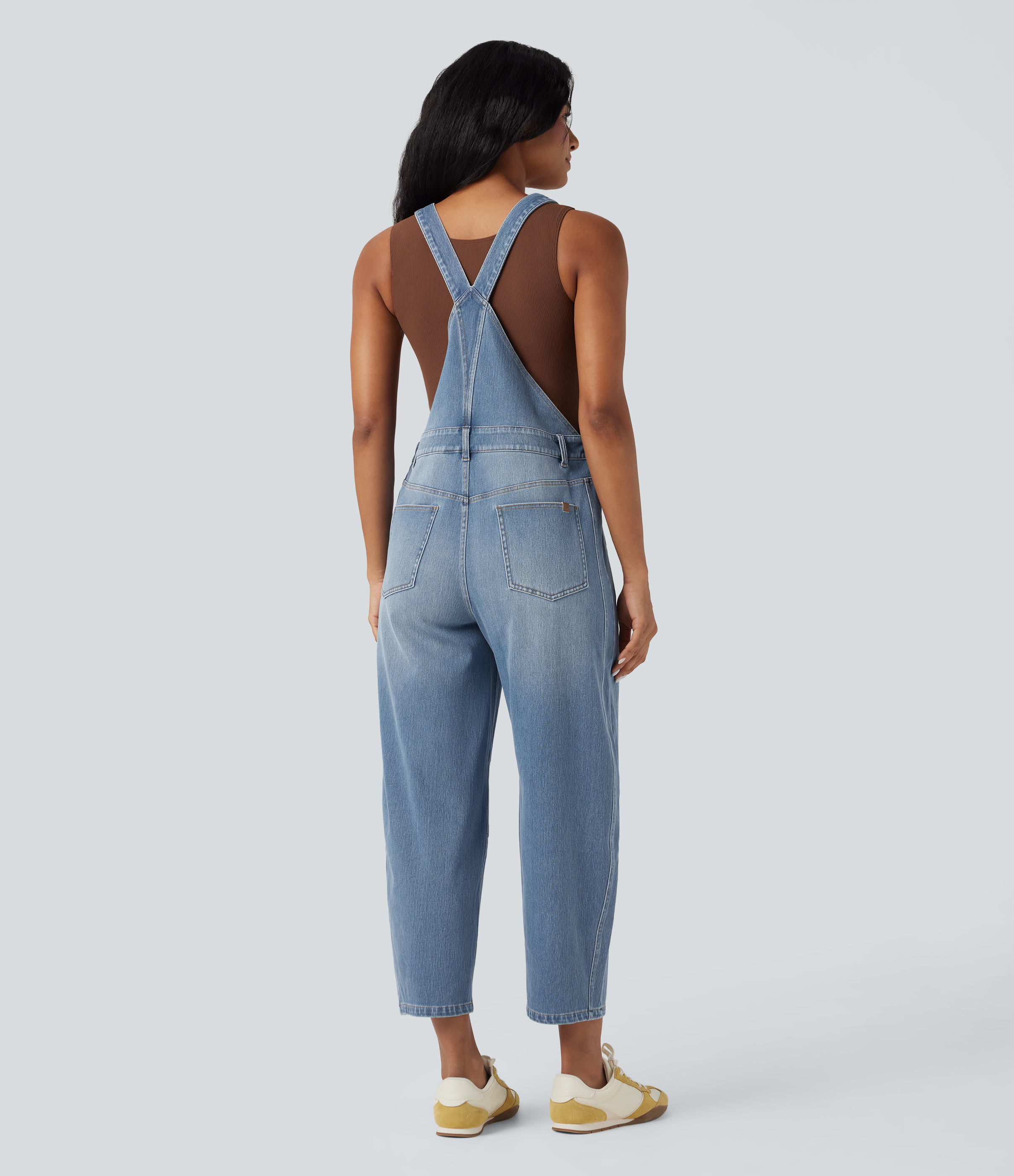 Tide Blue Denim Halara Flex™ Denim Casual 7/8 Barrel Overalls with Pockets / 2