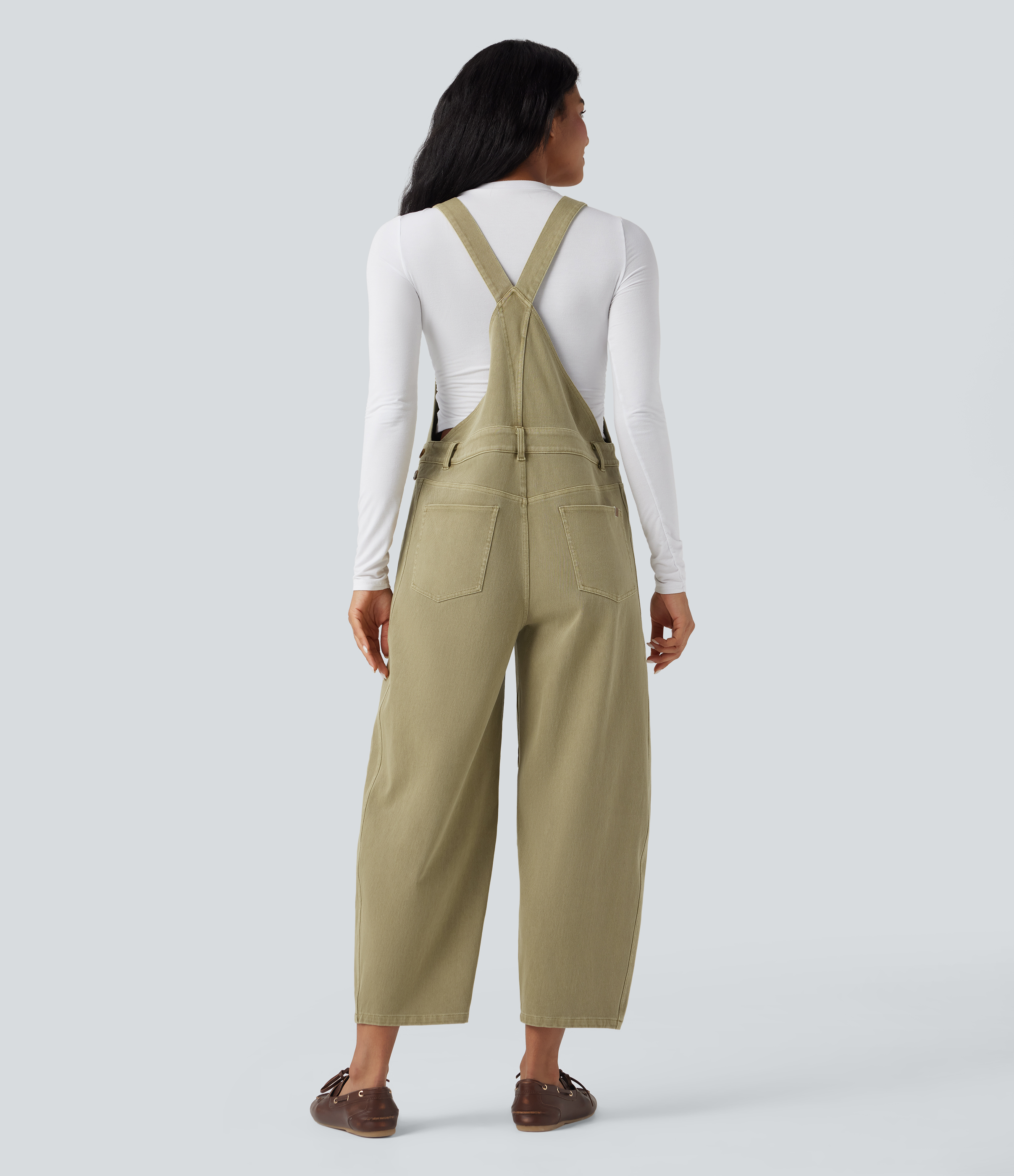 Peyote Brown Denim Halara Flex™ Denim Casual 7/8 Barrel Dungarees with Pockets / 2