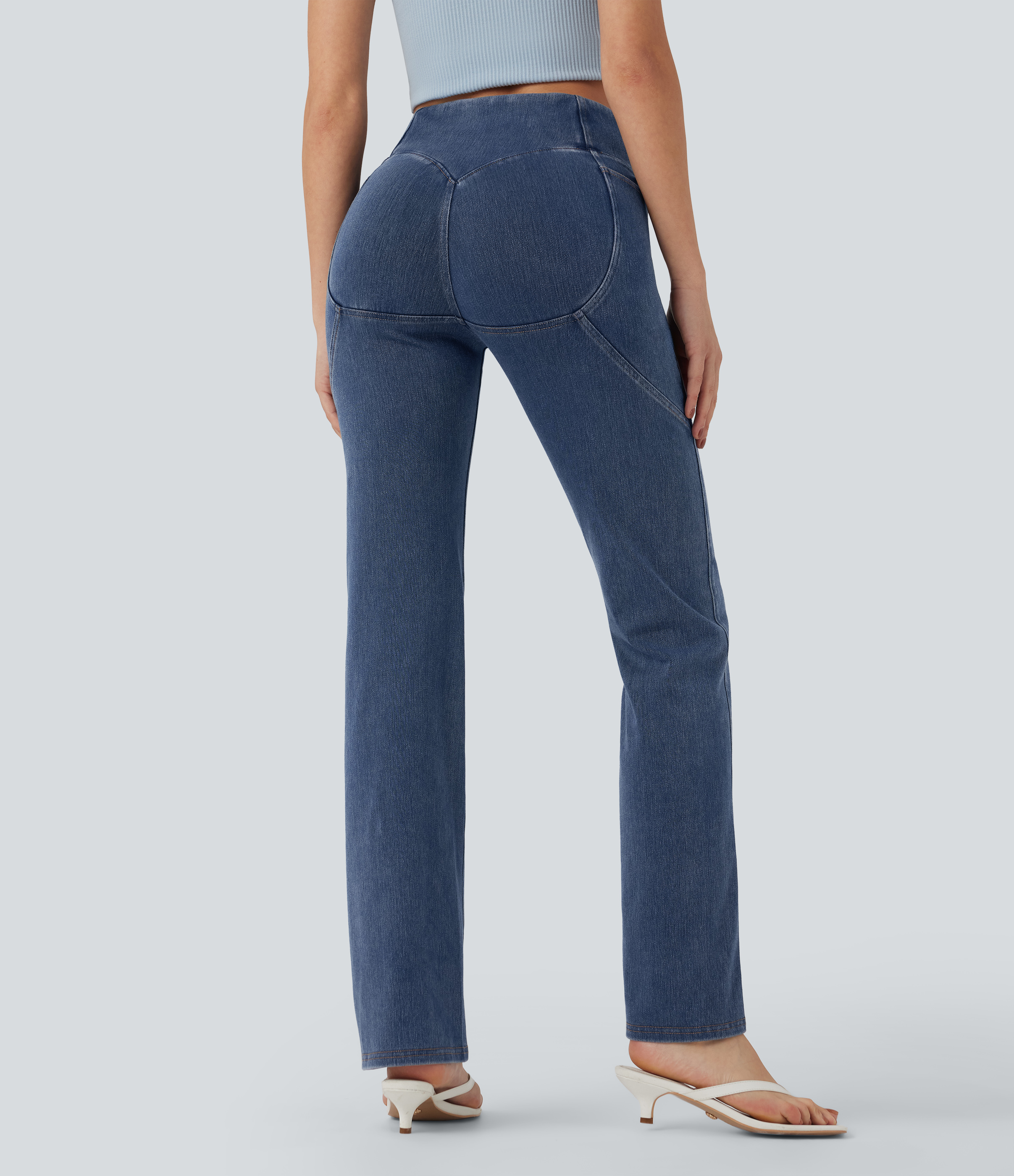 Tide Blue Denim Jeans casuales Halara Flex™ SoCinched de corte acampanado con control de abdomen y cintura alta con bolsillos / 2