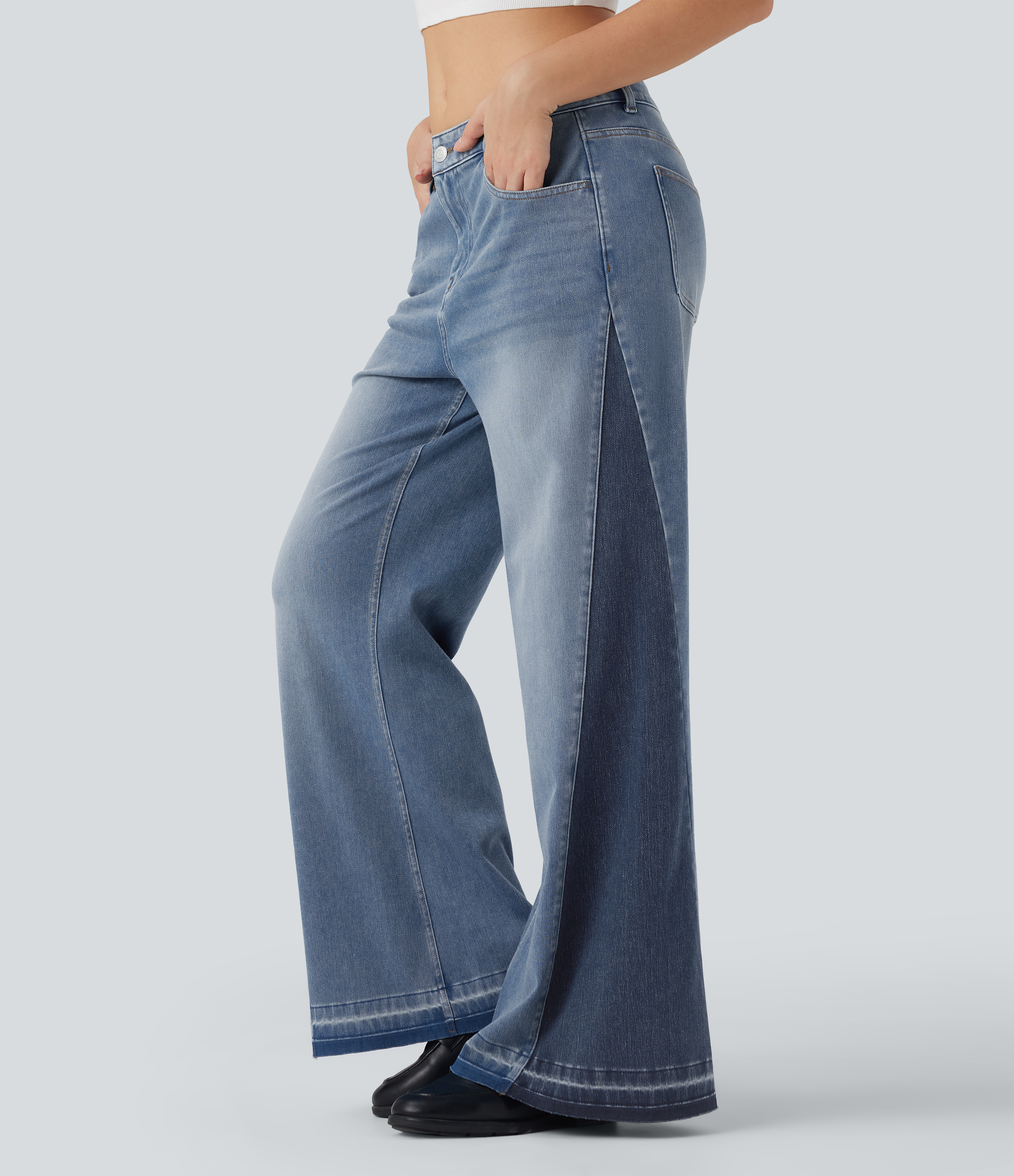 Jeans holgados casuales Halara Flex™ con bloques de color y tiro bajo con bolsillos
