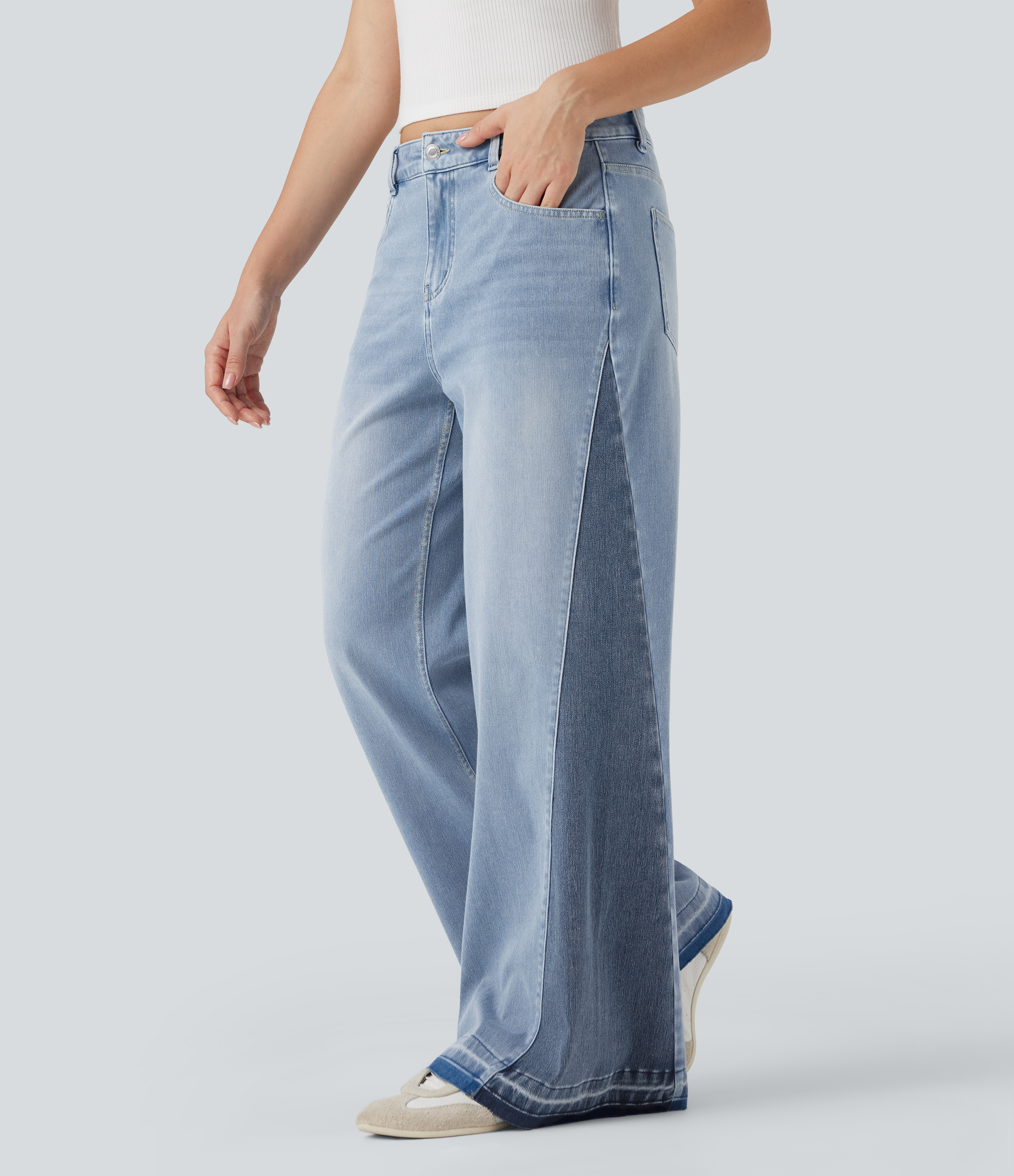 Halara Flex™ Low Rise Color Block Casual Baggy Jeans with Pockets