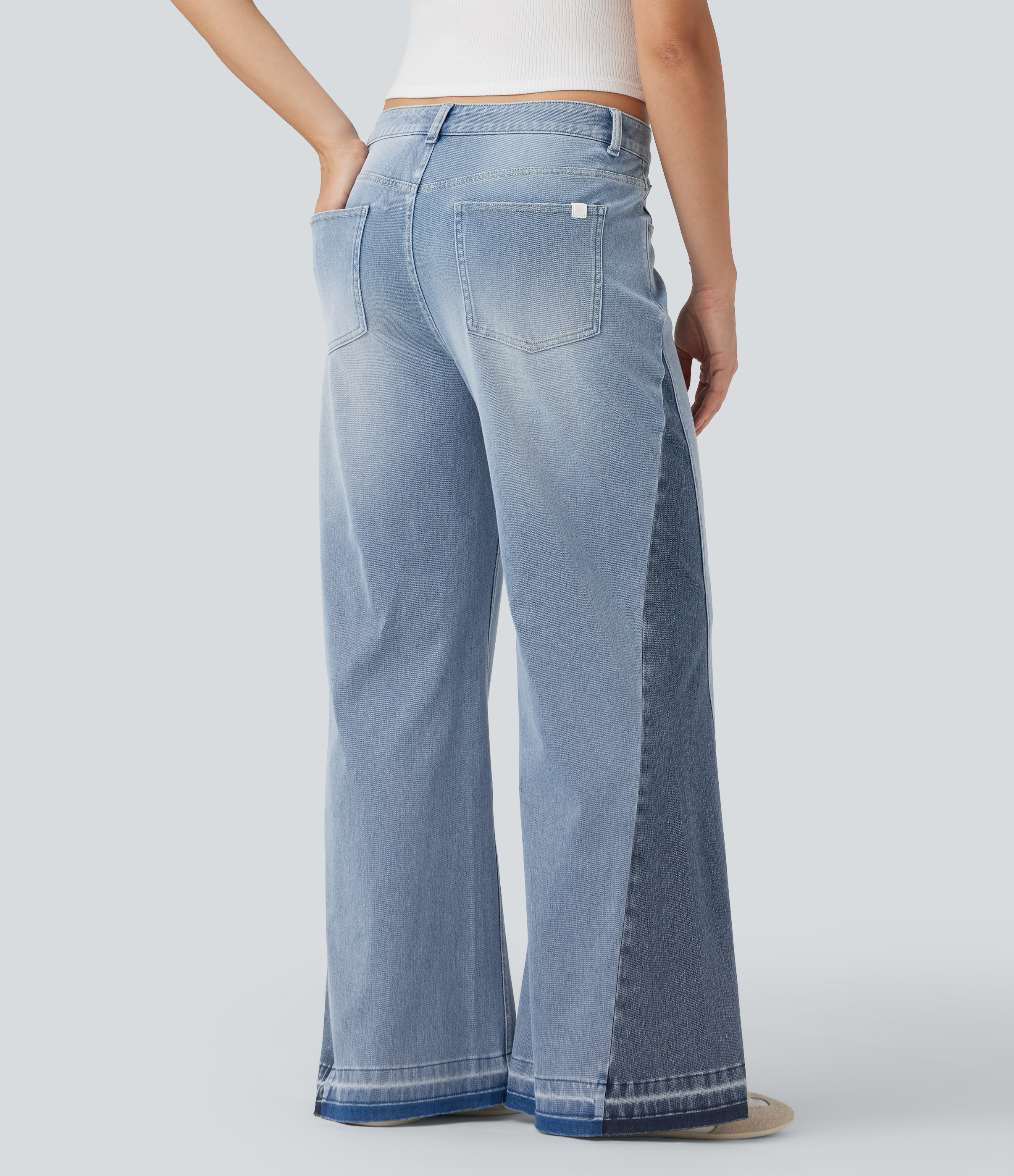Powder Blue Denim Jeans holgados casuales Halara Flex™ con bloques de color y tiro bajo con bolsillos / 2