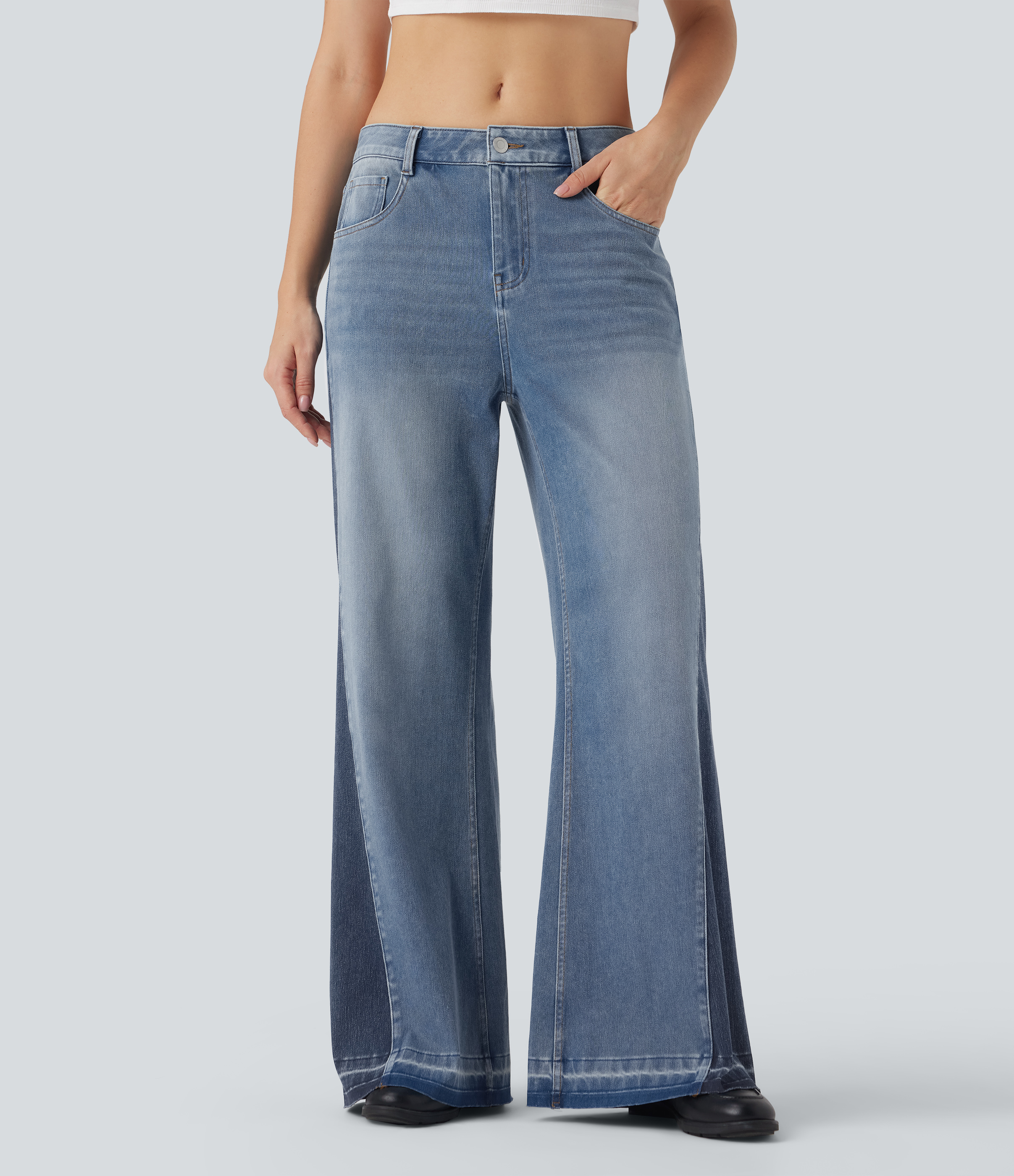 Halara Flex™ Low Rise Color Block Casual Baggy Jeans with Pockets