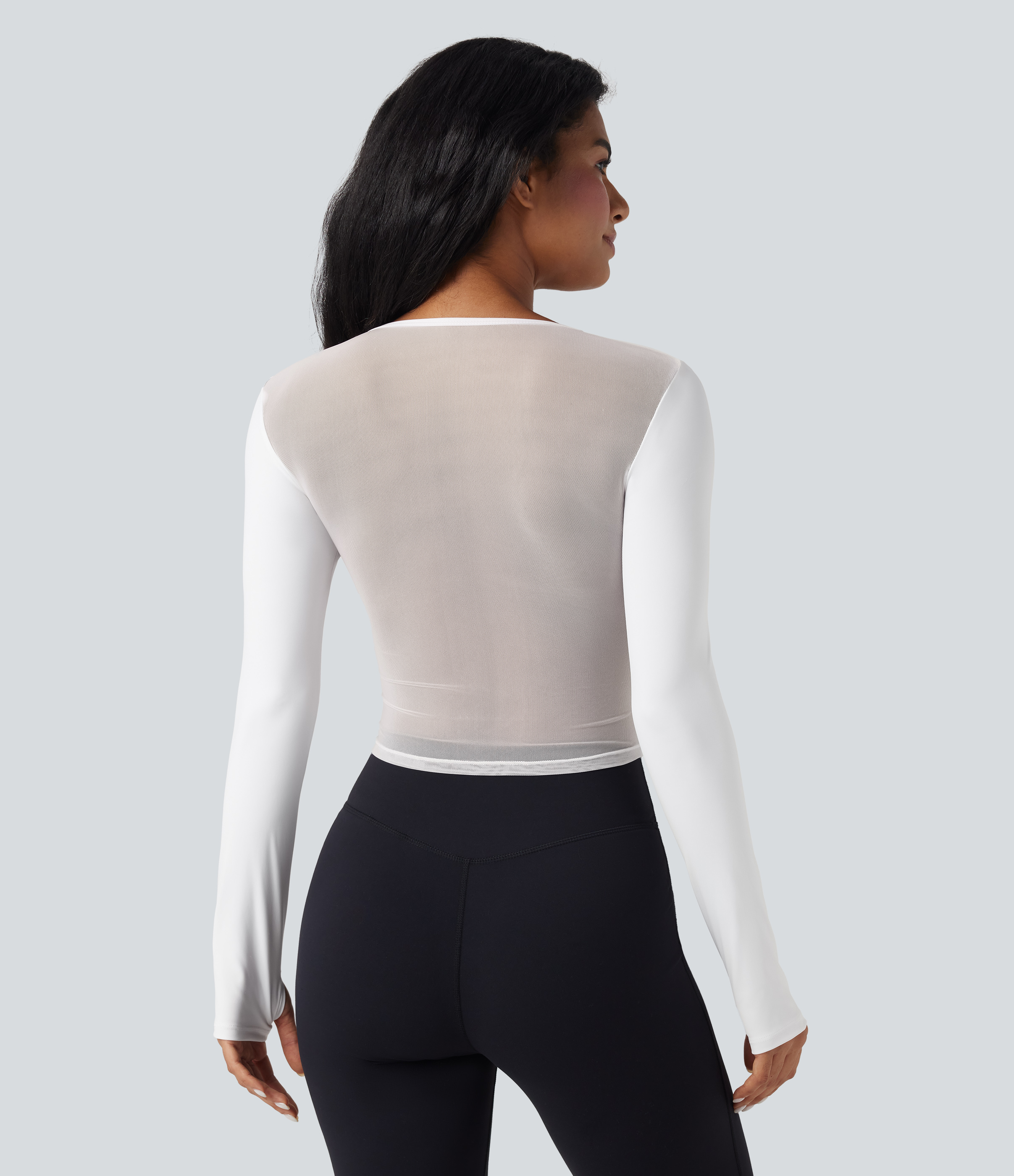 SoftlyZero™ Airy V Neck Long Sleeve Thumb Hole Contrast Mesh Cool Touch Yoga Sports Top