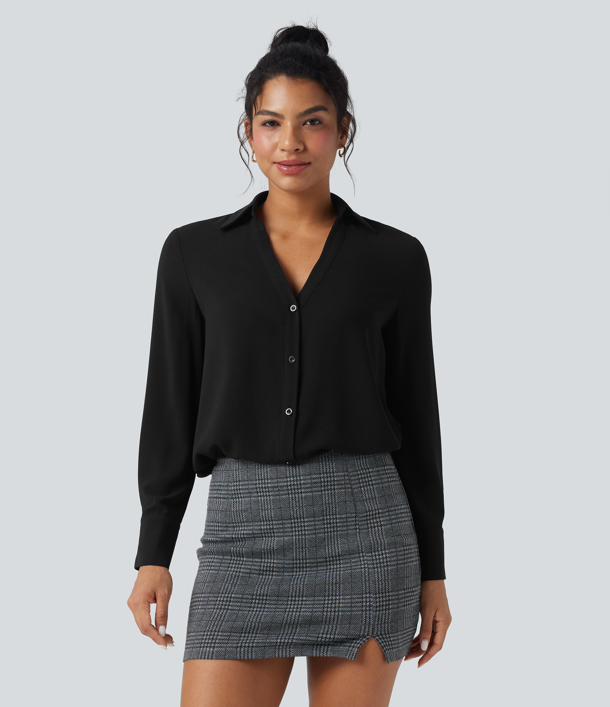 Wrinkle-resistant V-neck Long Sleeve Work Chiffon Shirt