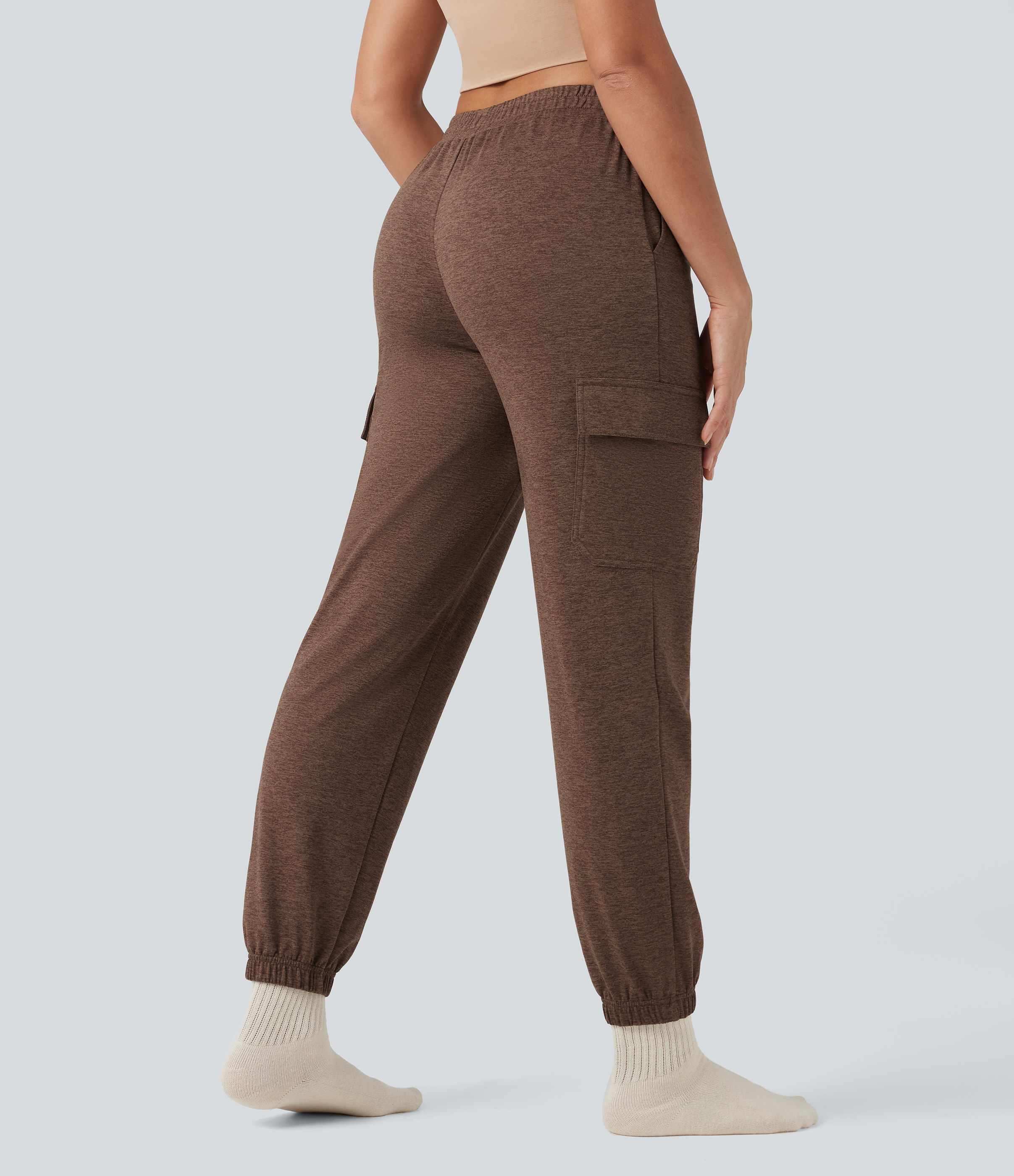 Claystone Mid Rise Quick Dry Heathered Lounge Cargo Warming Joggers with Pockets-UPF40+ / 2
