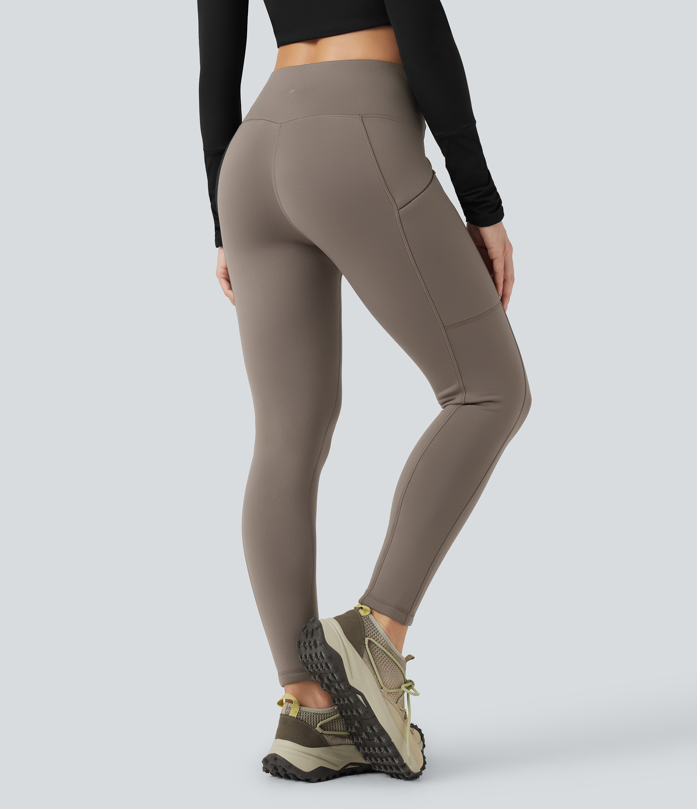 Walnut Leggings de senderismo polar de tiro alto con cordón ajustable de 7/8 y bolsillo / 2