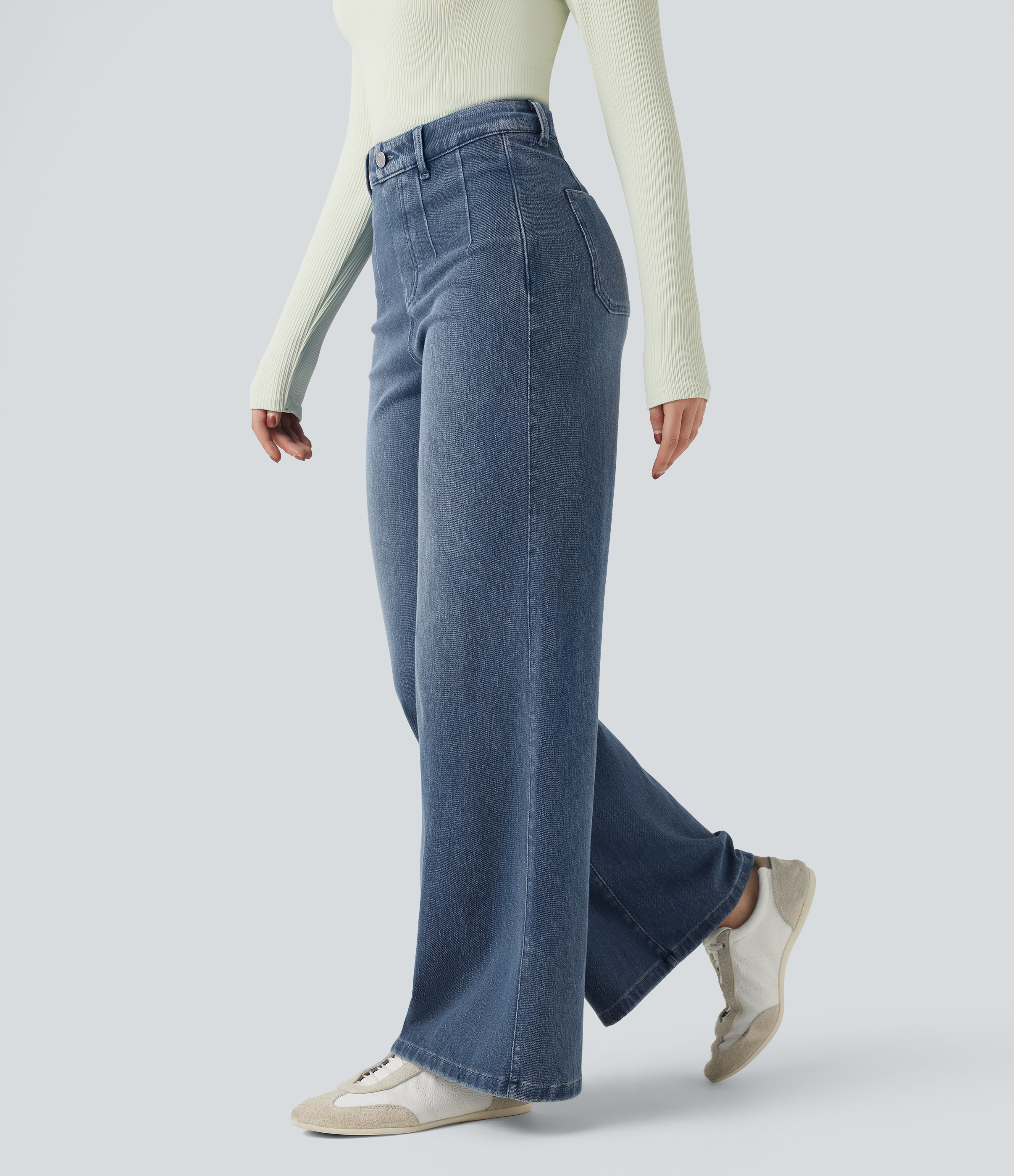 Halara Flex™ High Waisted Tummy Control Wide Leg Casual Jeans with Pockets
