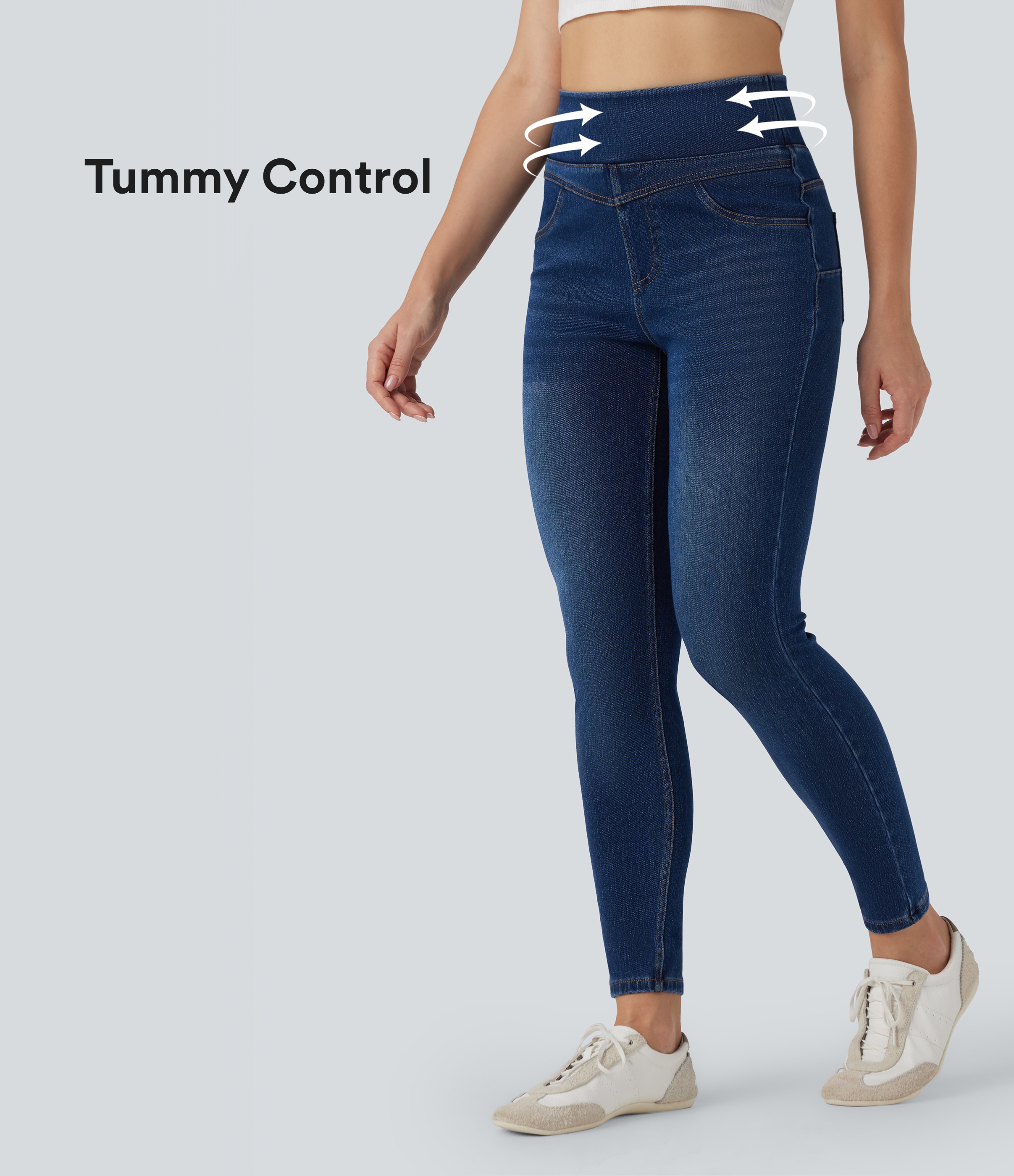 Leggings casuales ajustados de mezclilla Halara Flex™ de tiro alto con control de abdomen y bolsillos de 7/8