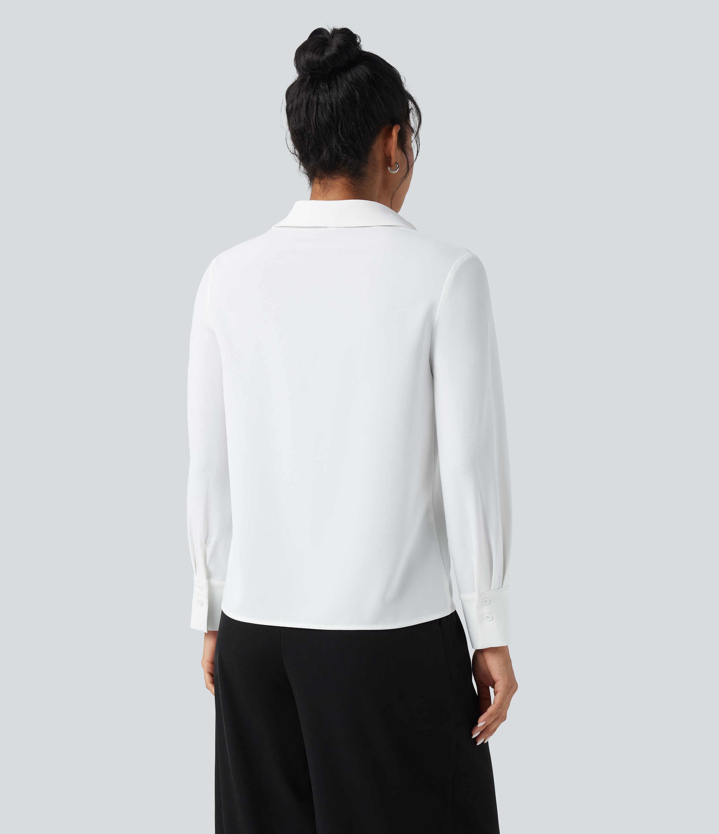 Blanco Camisa de oficina de gasa de manga larga con cuello en V antiarrugas / 2