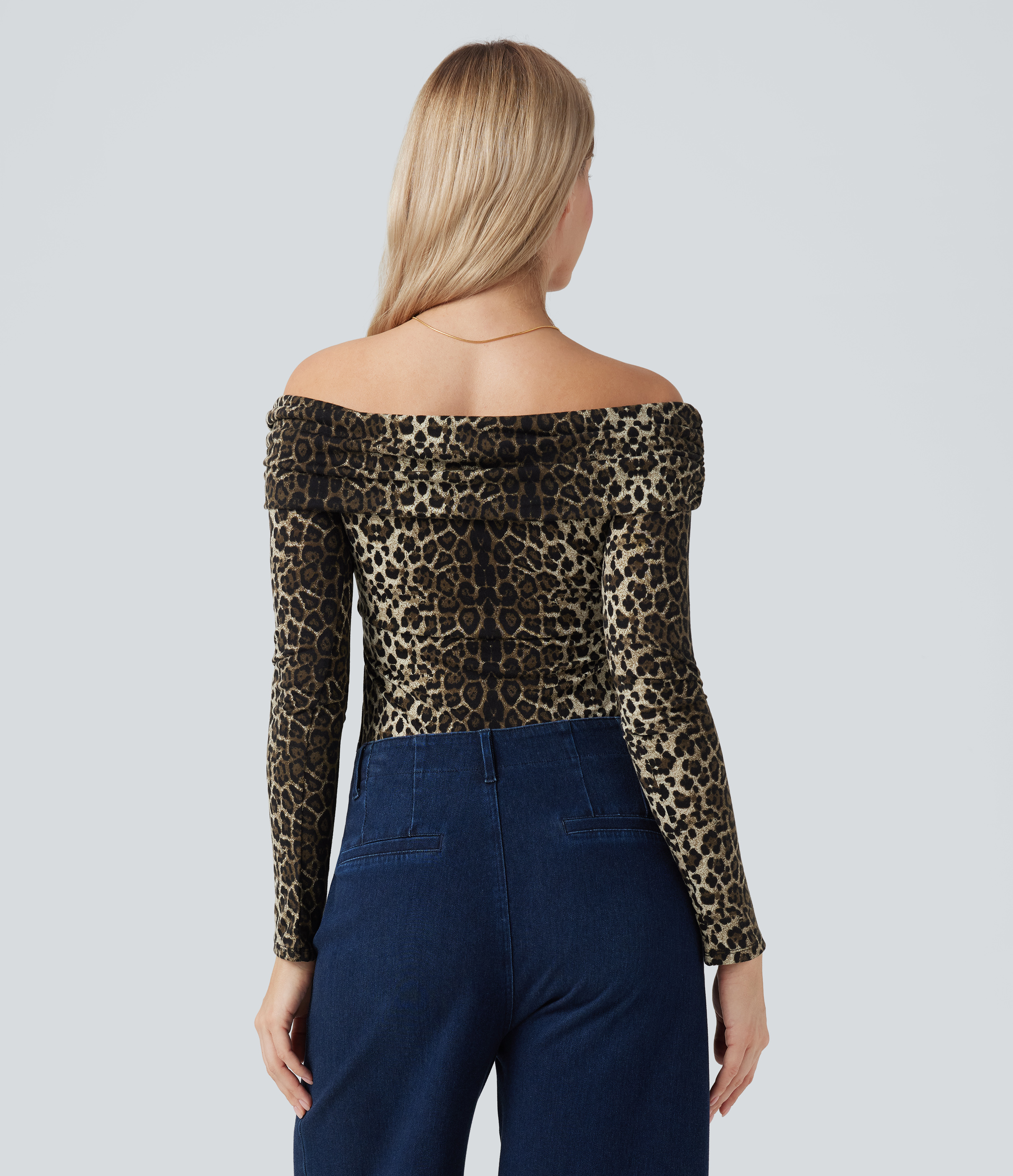 Classic Leopard Twill Top épaules dénudées manches longues imprimé léopard / 2
