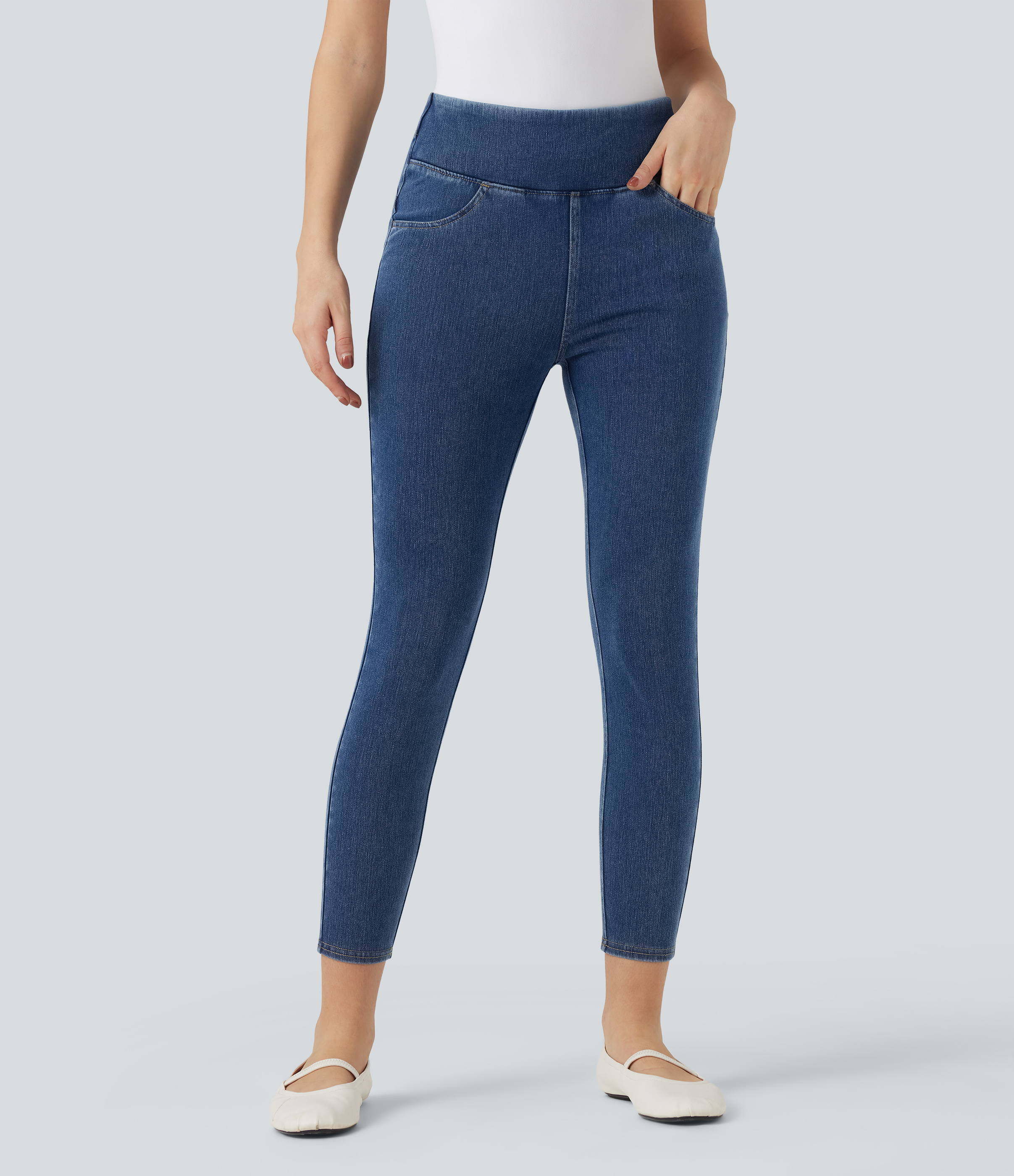 Tide Blue Denim Halara Flex™ High Waisted Shaping Tummy Control Butt Lifting  Casual Jegging with Pockets / 2