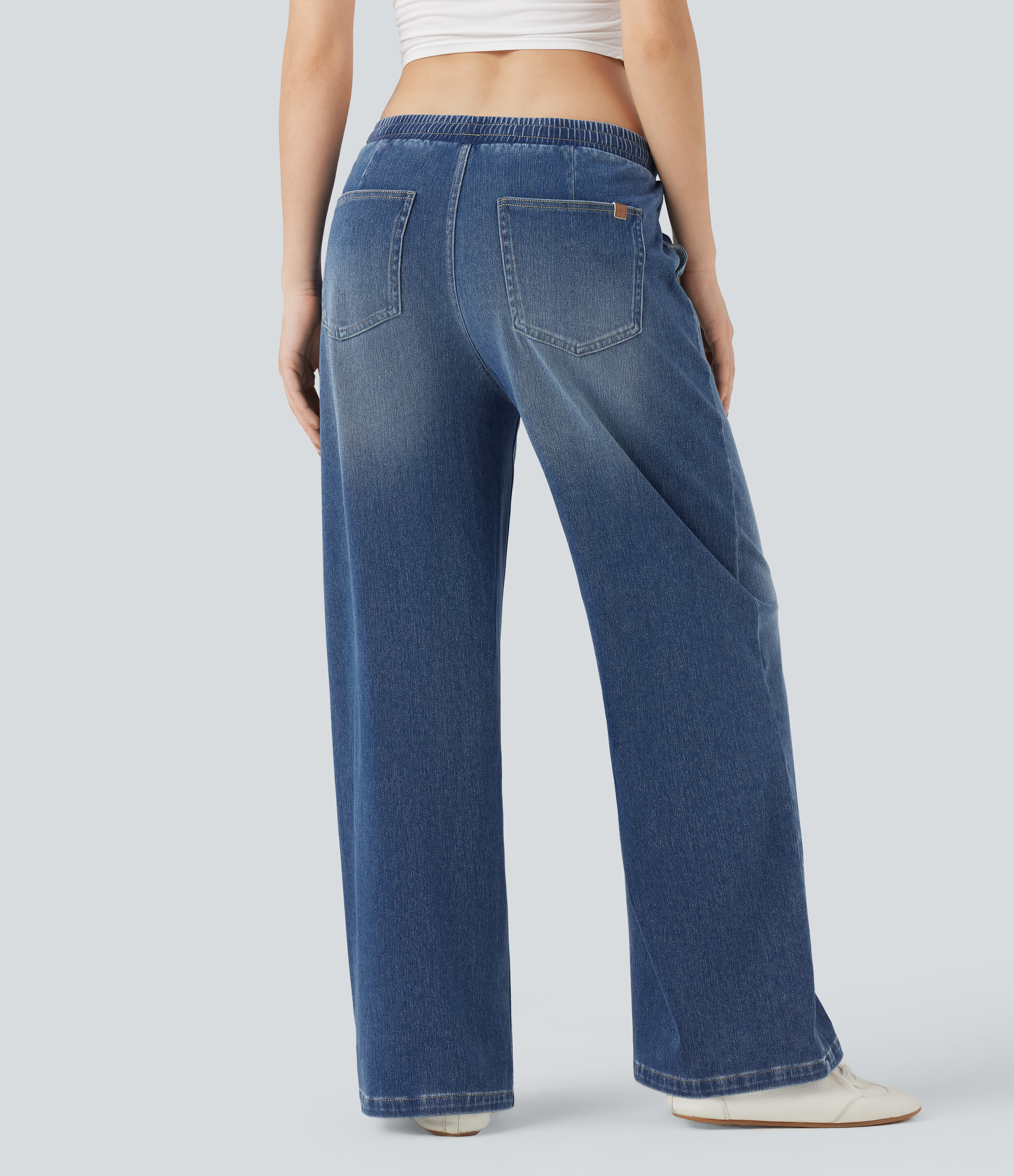 Tide Blue Denim Halara Flex™ Low Rise Drawstring Casual Baggy Sweatpants Jeans with Pockets / 2