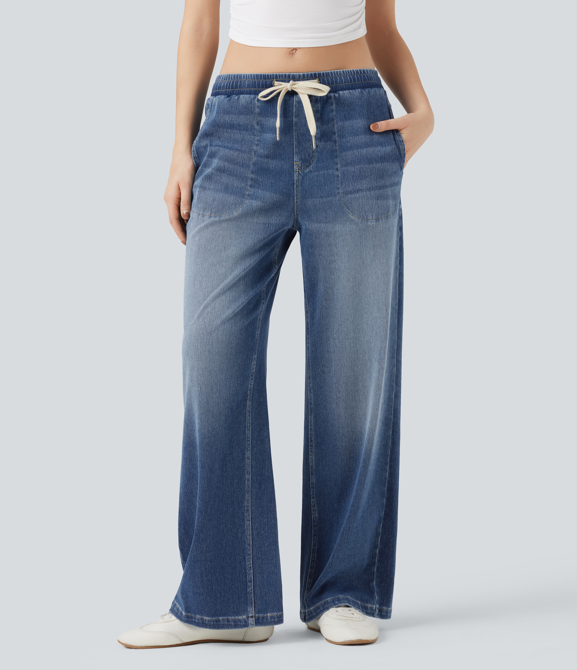 Jean baggy Halara Flex™ taille basse avec cordon de serrage et poches