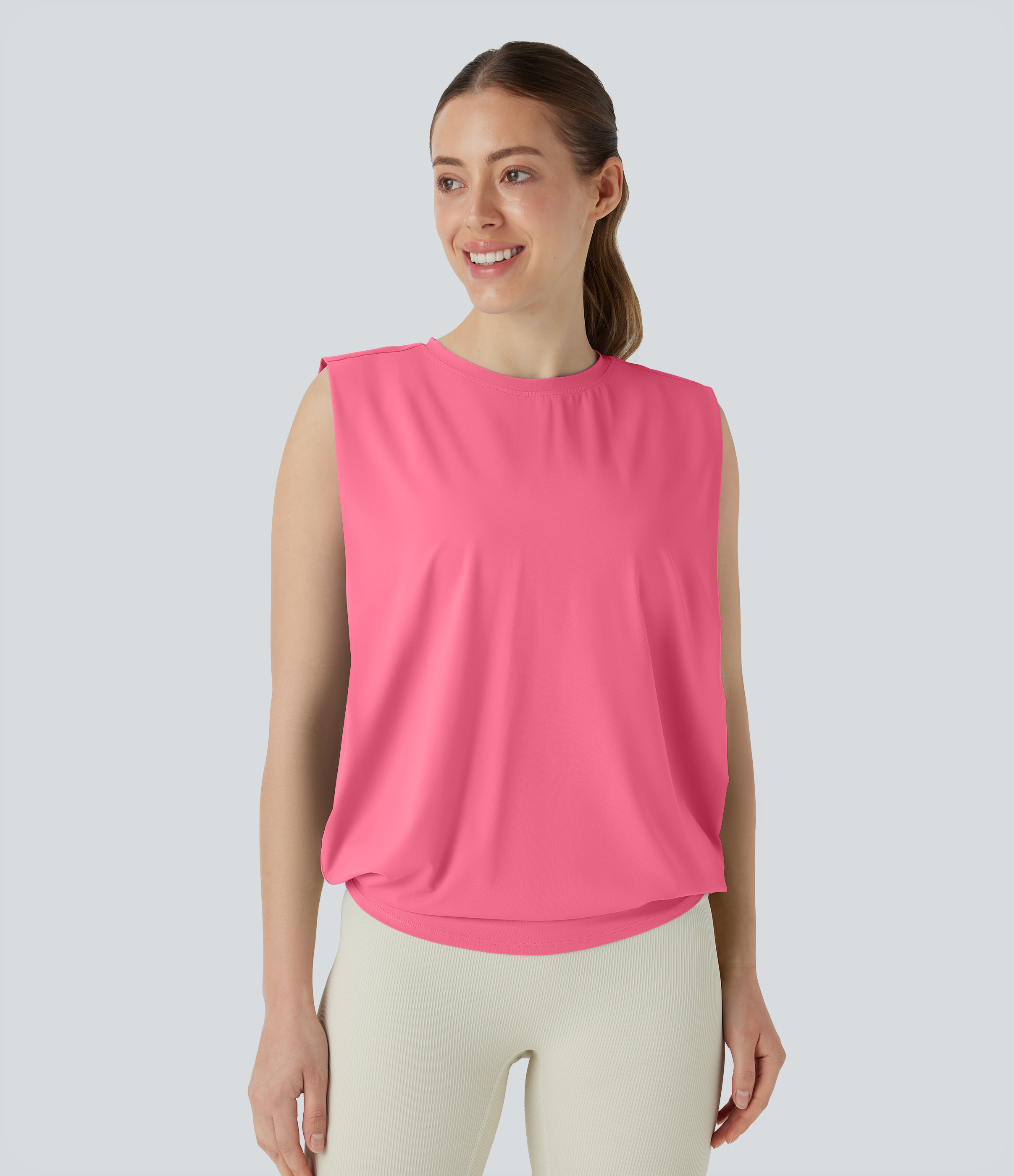 Débardeur de yoga col rond froncé, tissu rafraîchissant - Protection UPF50+