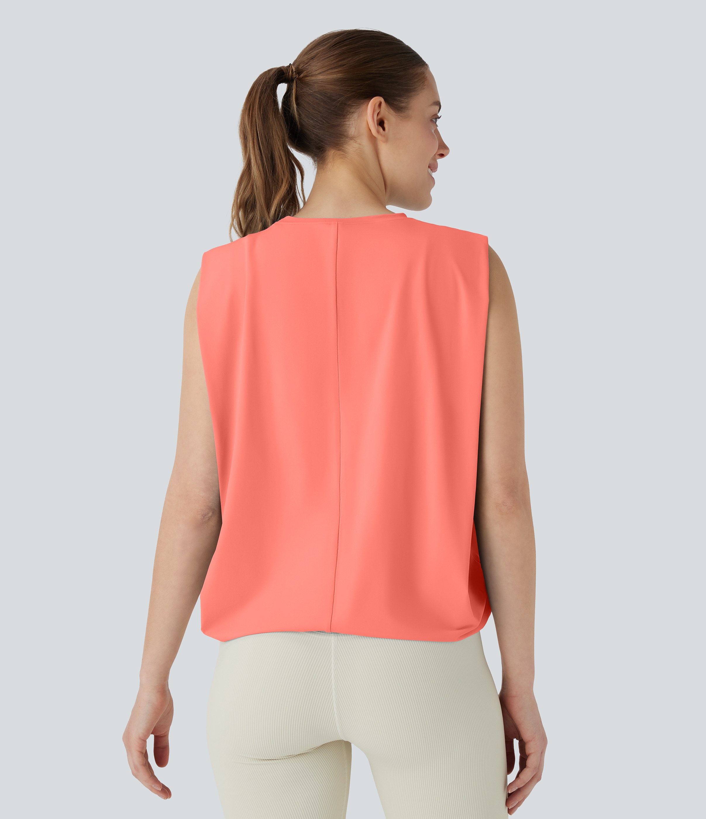 Fusion Coral Round Neck Ruched Cool Touch Yoga Tank Top-UPF50+ / 2