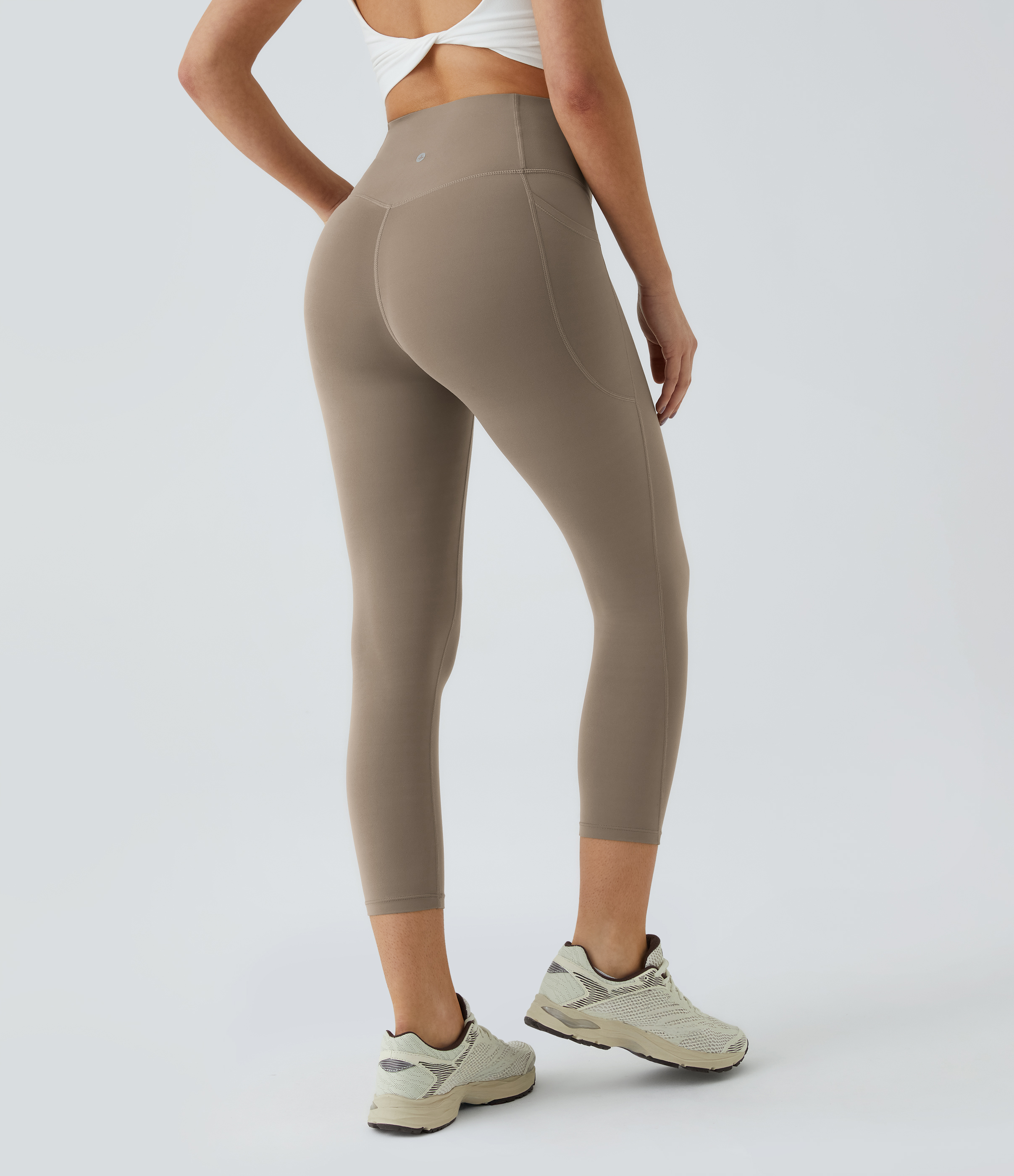 Leggings capri entrenamiento moldeador bolsillo lateral tiro alto