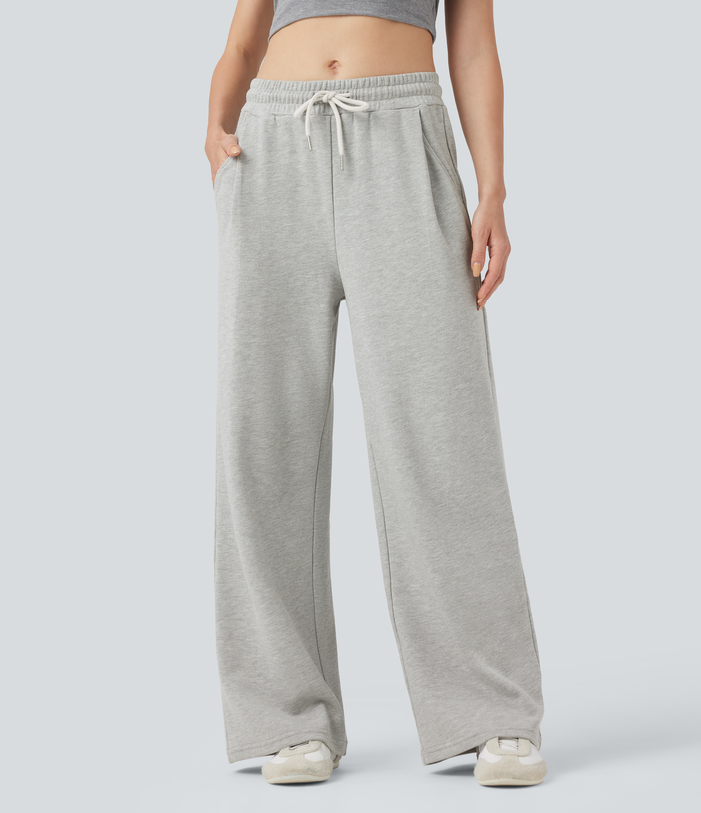 Pantalon jogging décontracté en coton taille mi-haute avec cordon et poches