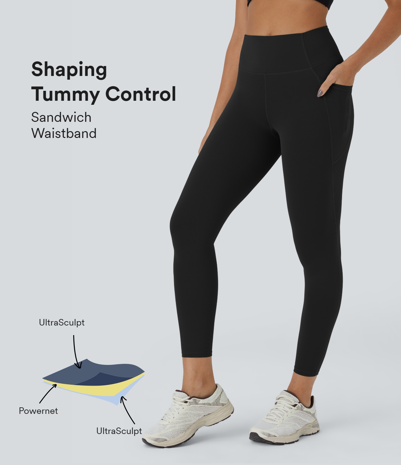 Nala レギンス　High waist half leggings Half Moon Legging, Black Heather - OhmFit Activewear