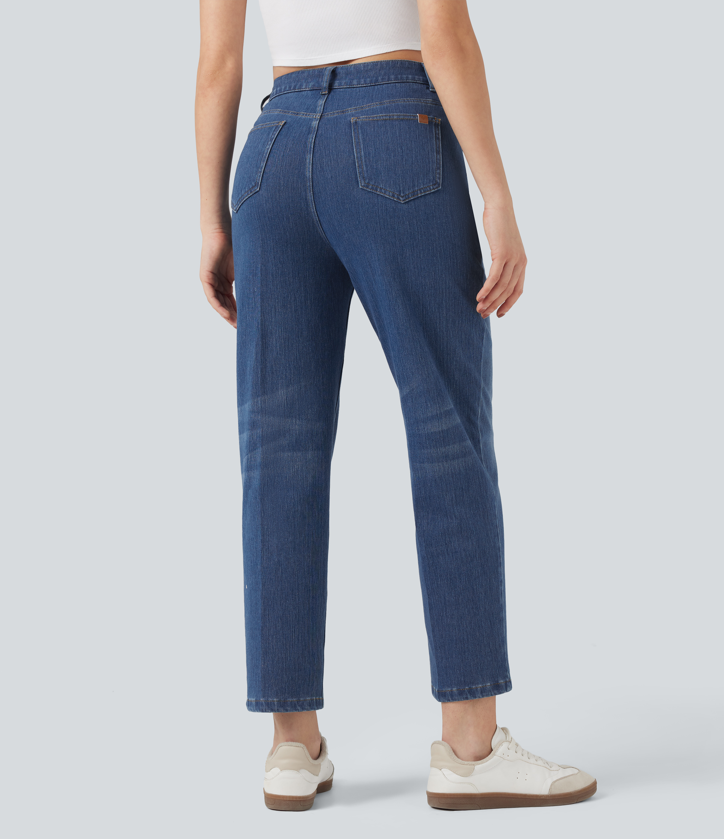 Tide Blue Denim Jeans casuales rectos  Halara Flex™ de tiro alto y bolsillos en largo 7/8 / 2