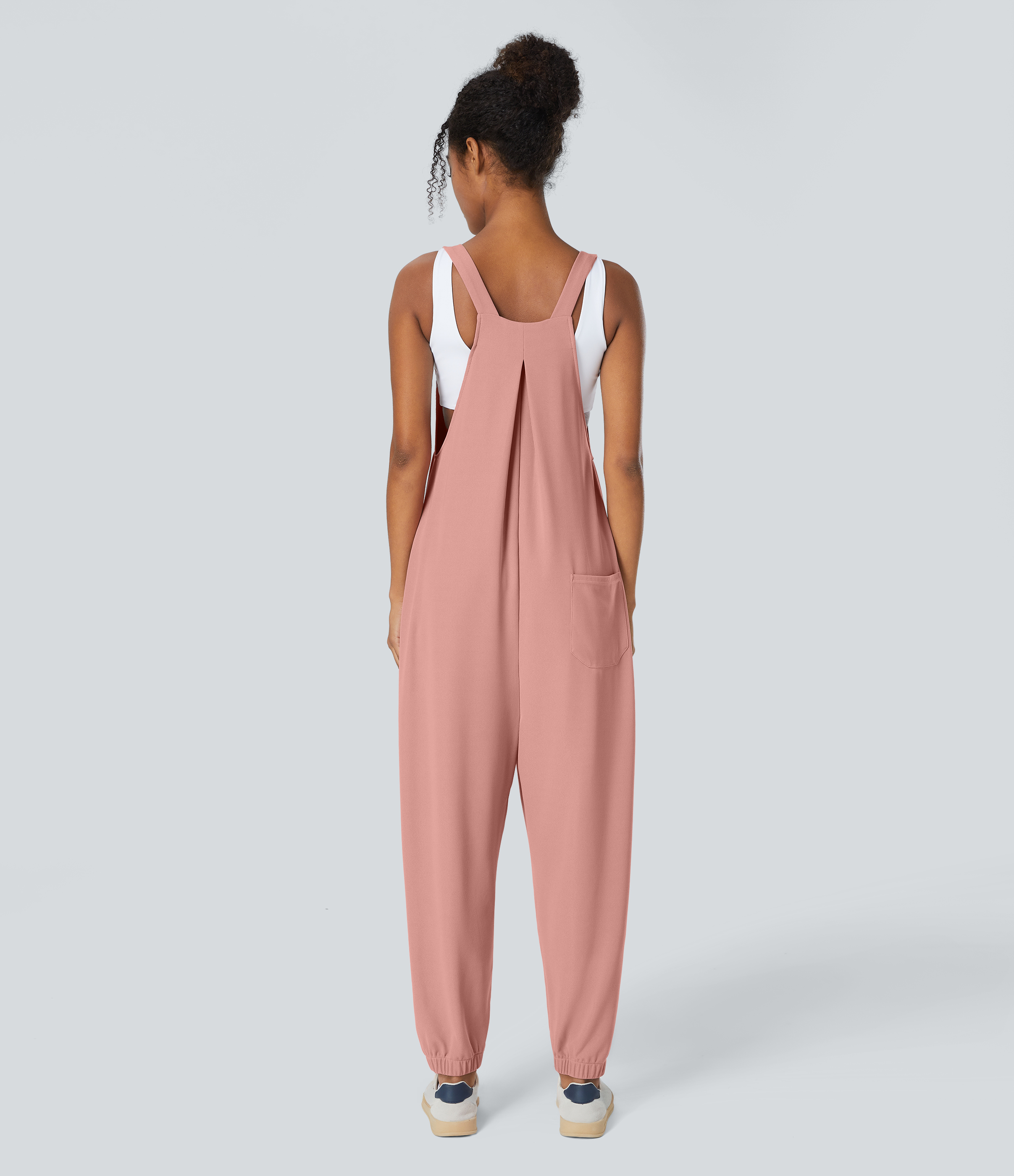 Rose Tan Overol jogger botón correa ajustable bolsillo múltiple gofre plisado / 2