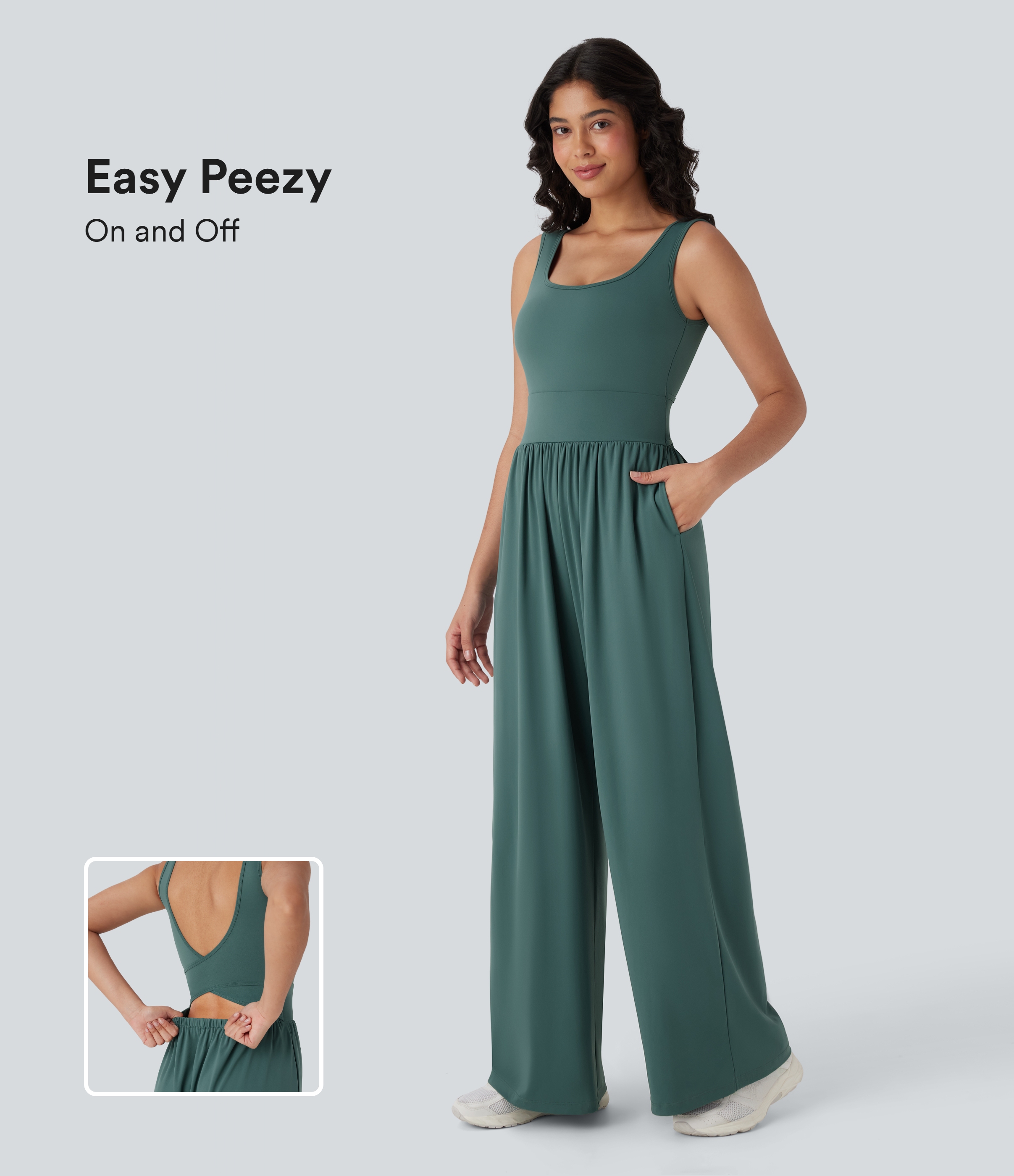 SoftlyZero™ Airy Wide Leg Cool Touch Yoga Jumpsuit with Pockets-Easy Peezy