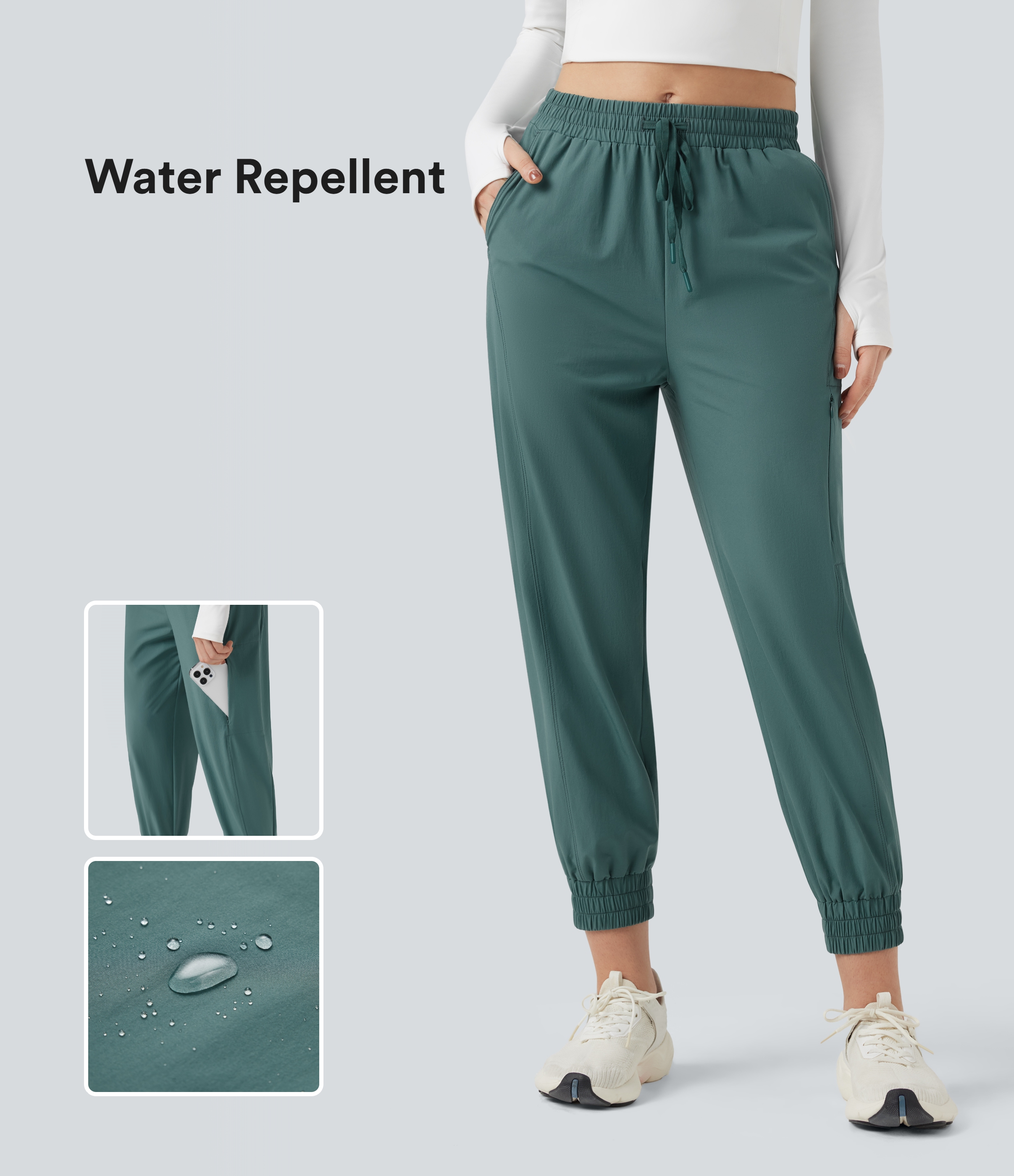 Pantalones deportivos de senderismo de tiro medio, resistentes al agua y al desgaste, con cordón y bolsillos