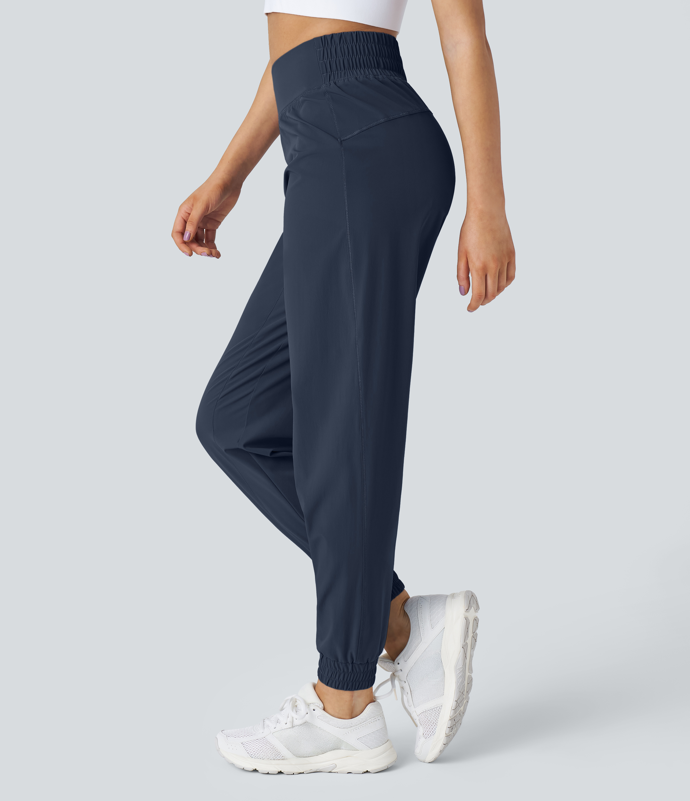 Dark Sapphire High Waisted Elastic Waistband Hiking Joggers / 1