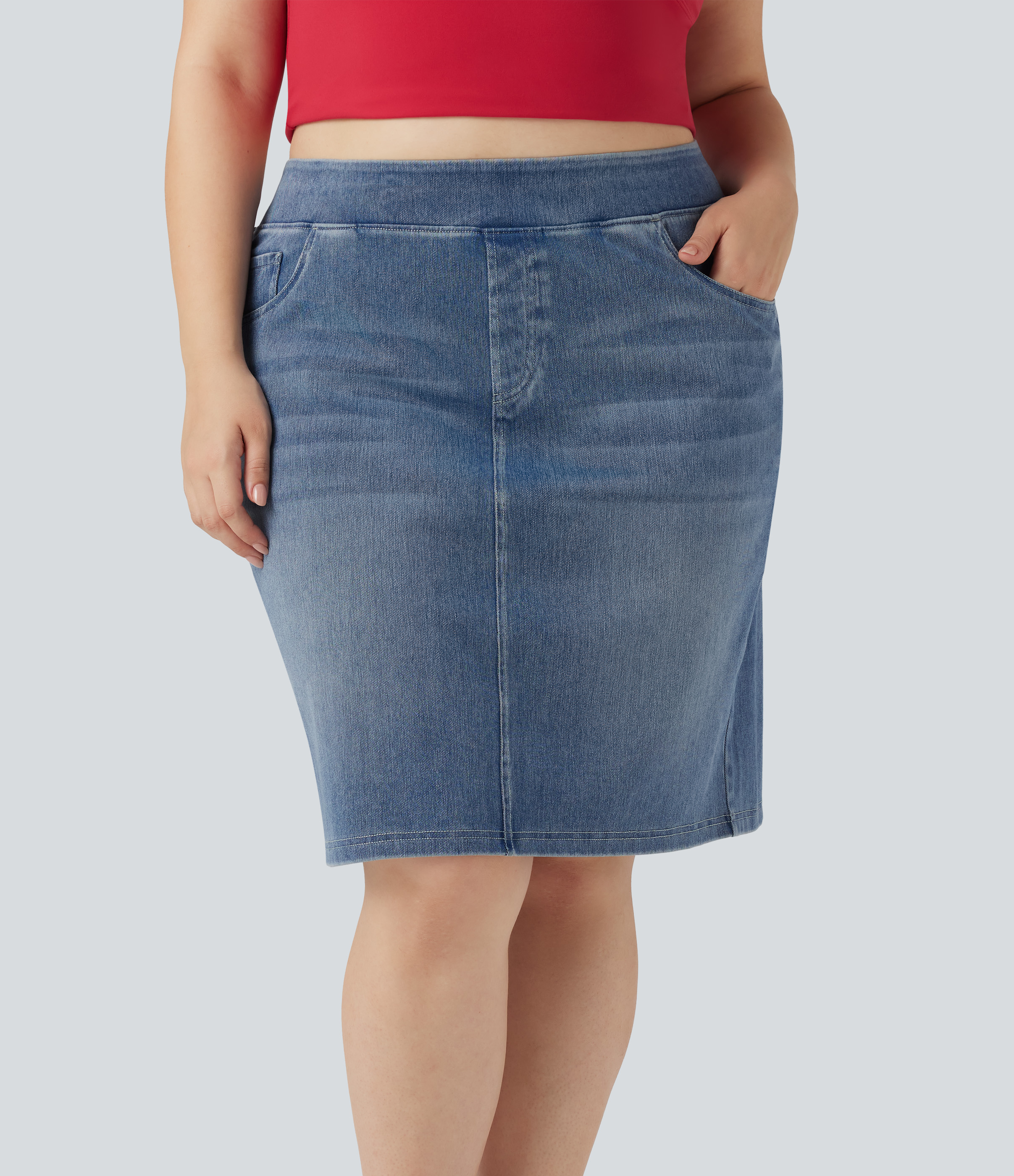 Halara Flex™ Plus Size High Waist Wash Denim Casual Skirt with Pockets