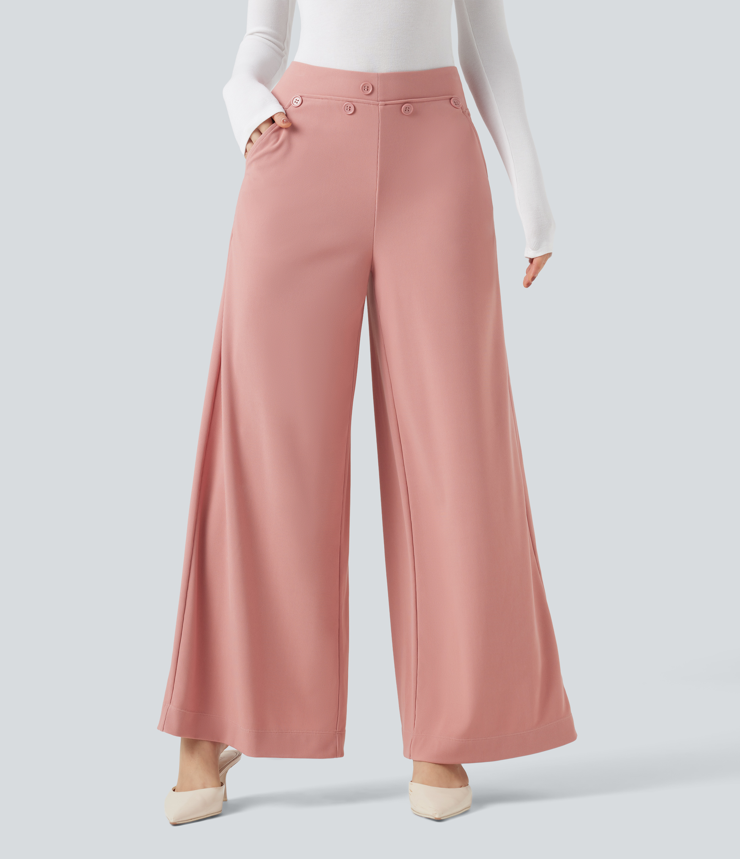 Halara Flex™ High Waisted Micro Waffle Work Baggy Pants with Pockets